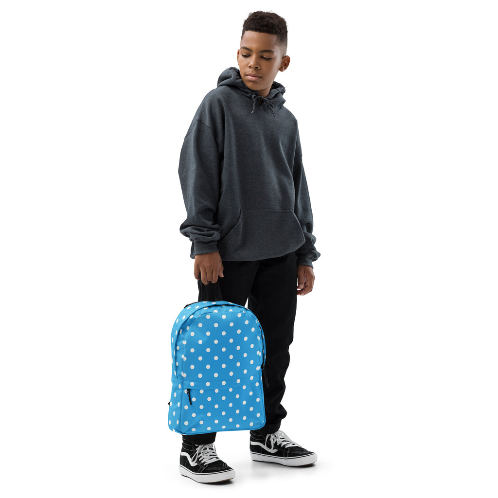 Kids Sky Blue Polka Dot Backpack - Water-Resistant School Bag With Adjustable Padded Straps & Breathable Mesh Back