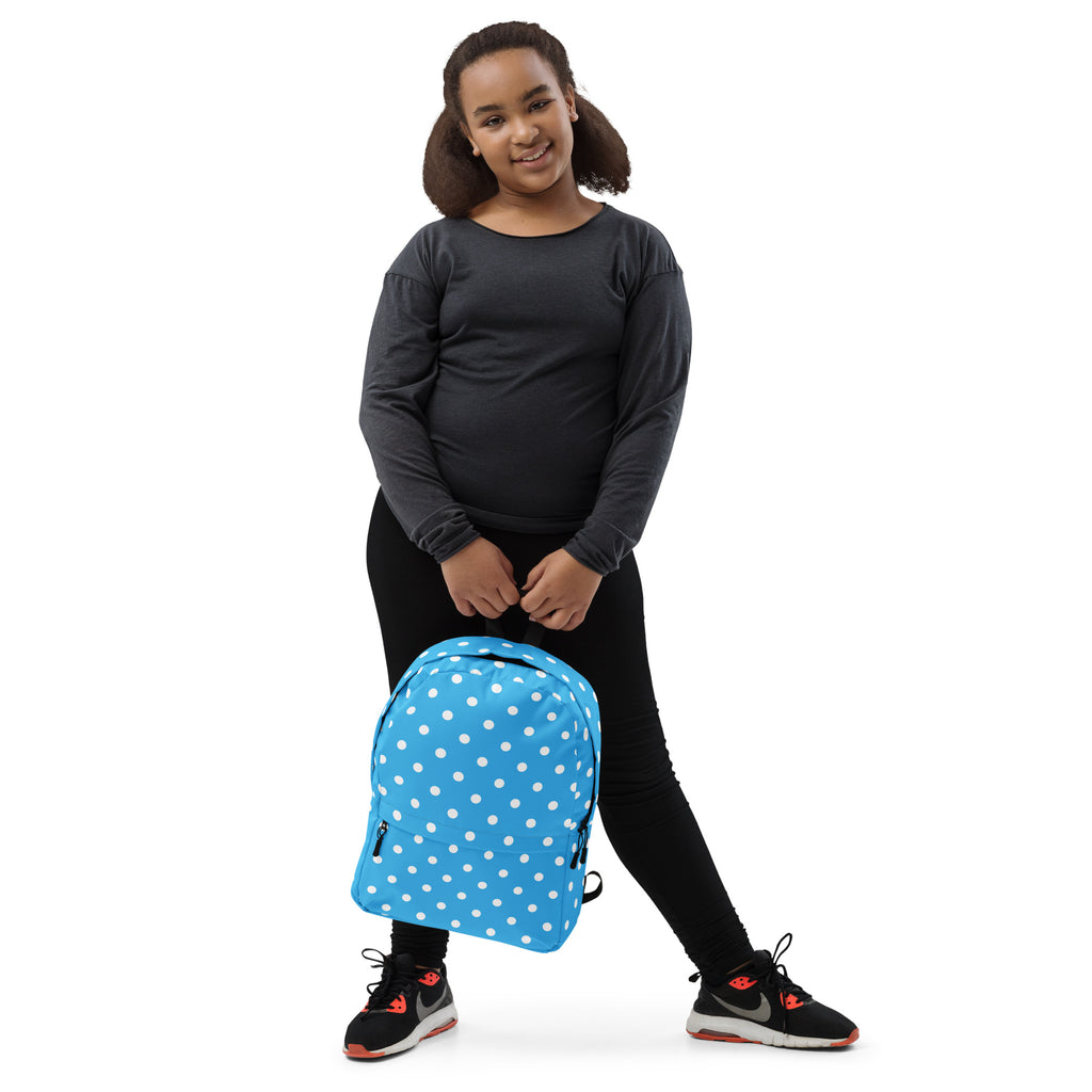 Kids Sky Blue Polka Dot Backpack - Water-Resistant School Bag With Adjustable Padded Straps & Breathable Mesh Back