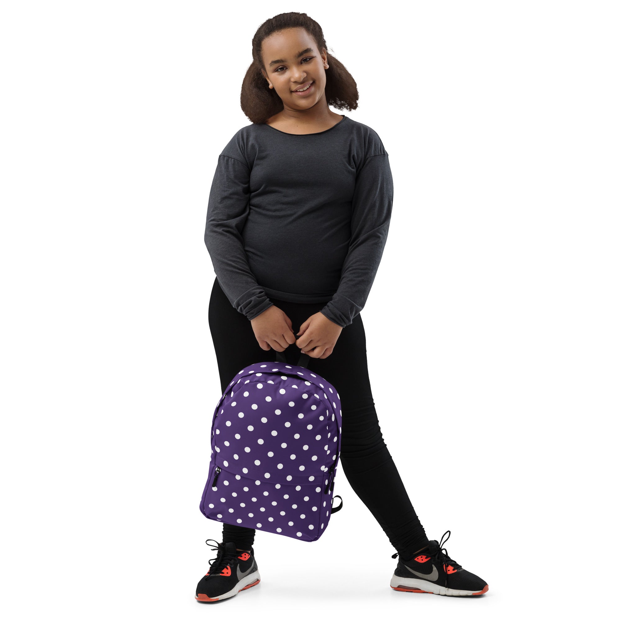 Girls Purple Polka Dot Backpack - Water-Resistant School Bag With Adjustable Padded Straps & Breathable Mesh Back