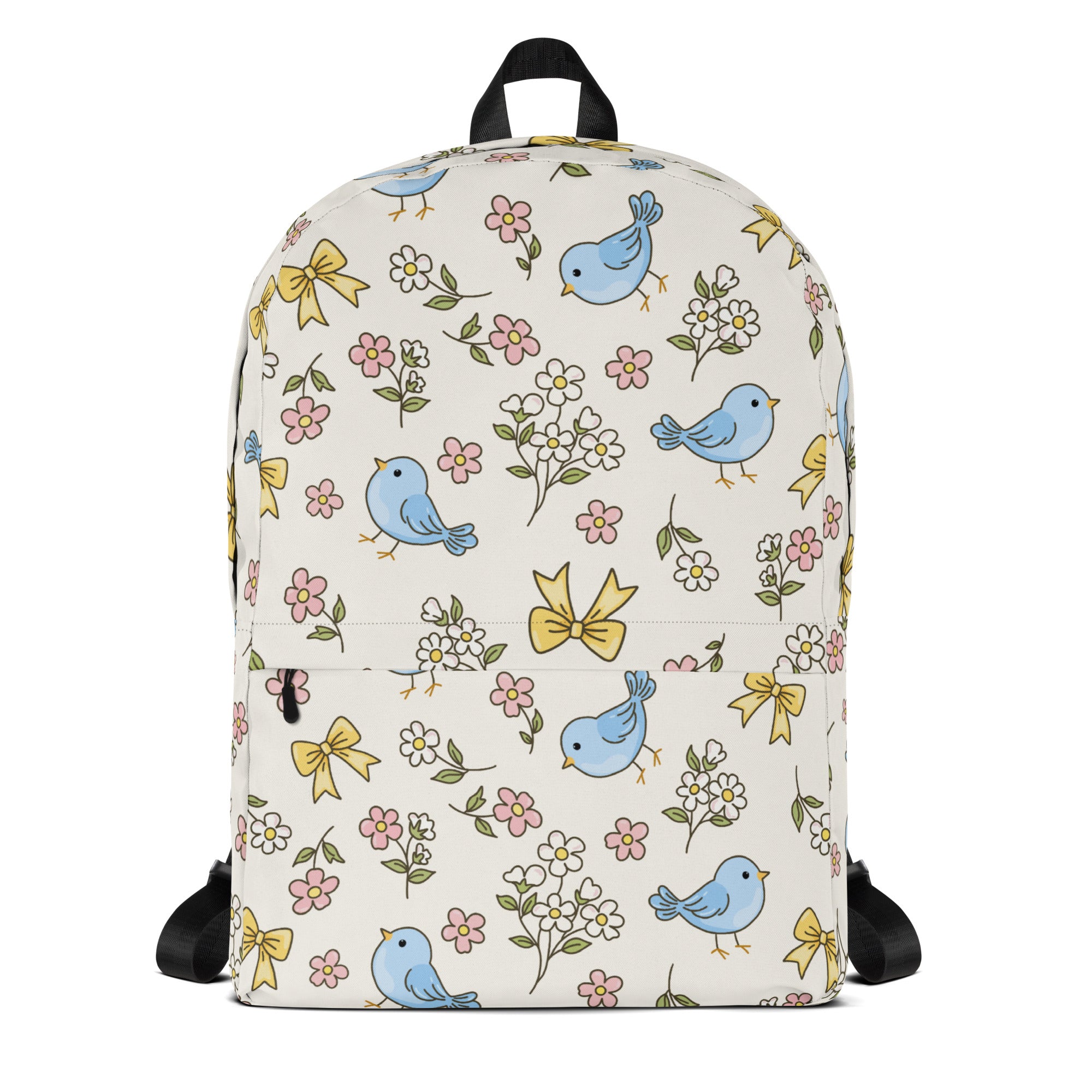 Girls Blue Bird Floral Backpack - Water-Resistant School Bag With Adjustable Padded Straps & Breathable Mesh Back