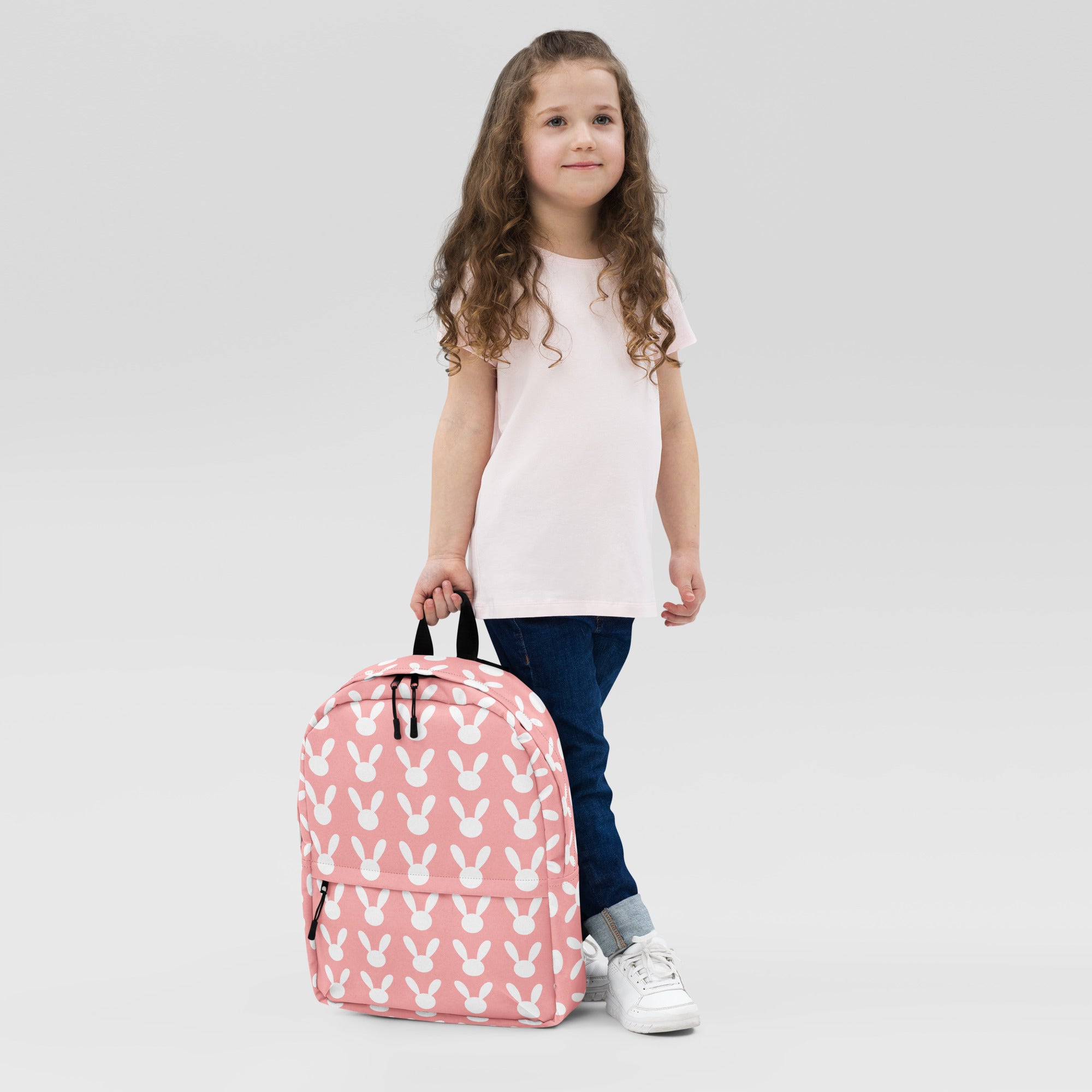 Girls Pink Bunny Backpack - Water-Resistant School Bag With Adjustable Padded Straps & Breathable Mesh Back