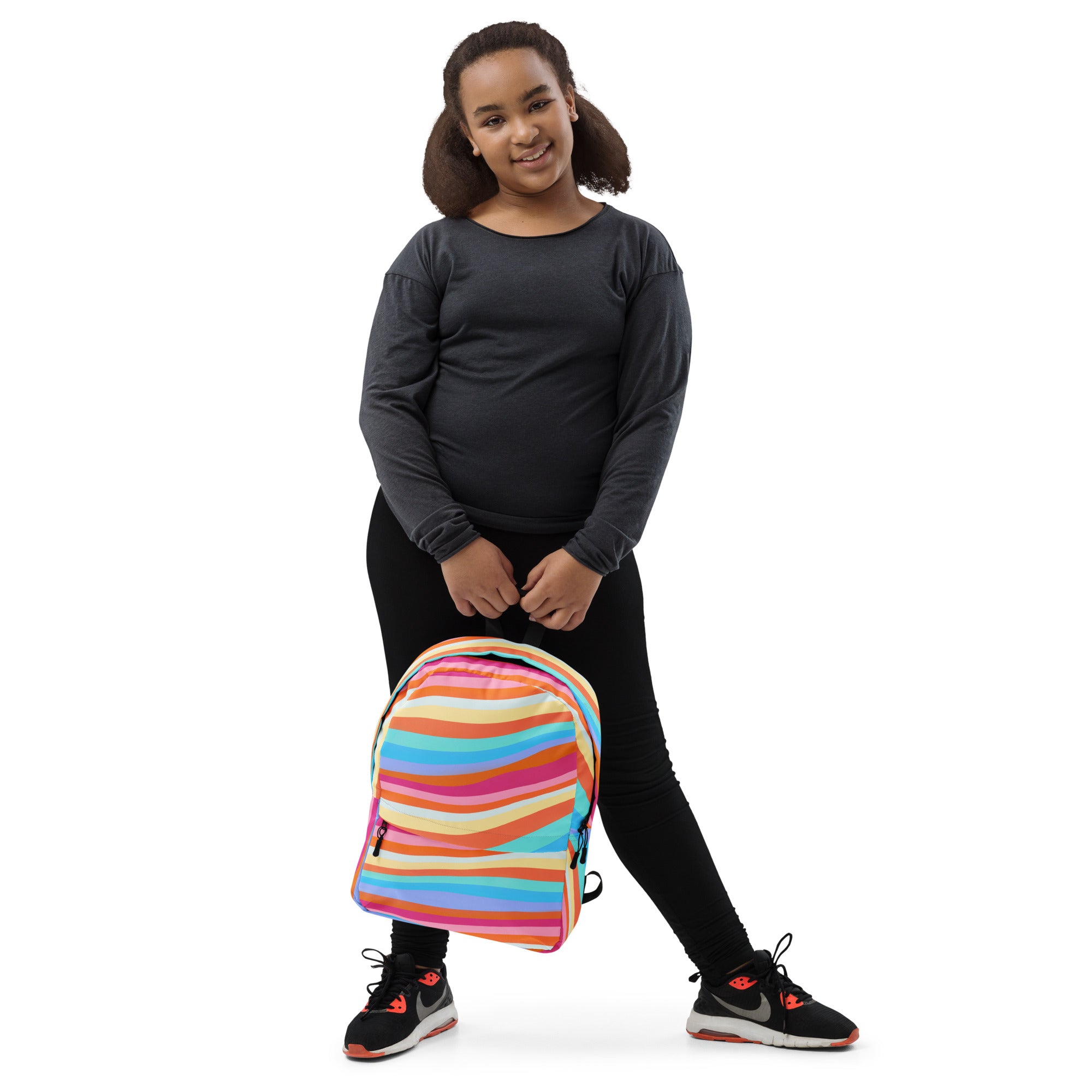 Girls Colorful Wavy Sand Stripe Backpack - Water-Resistant School Bag With Adjustable Padded Straps & Breathable Mesh Back