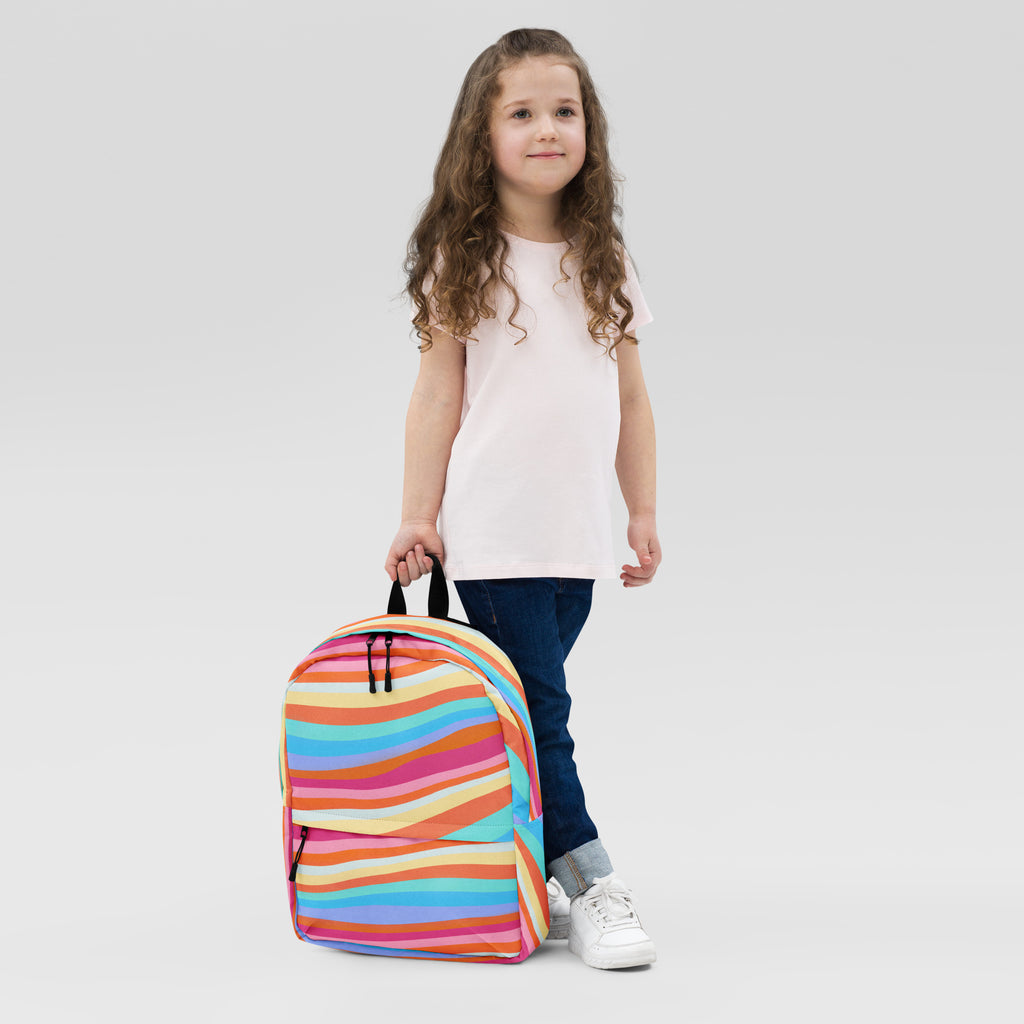 Girls Colorful Wavy Sand Stripe Backpack - Water-Resistant School Bag With Adjustable Padded Straps & Breathable Mesh Back