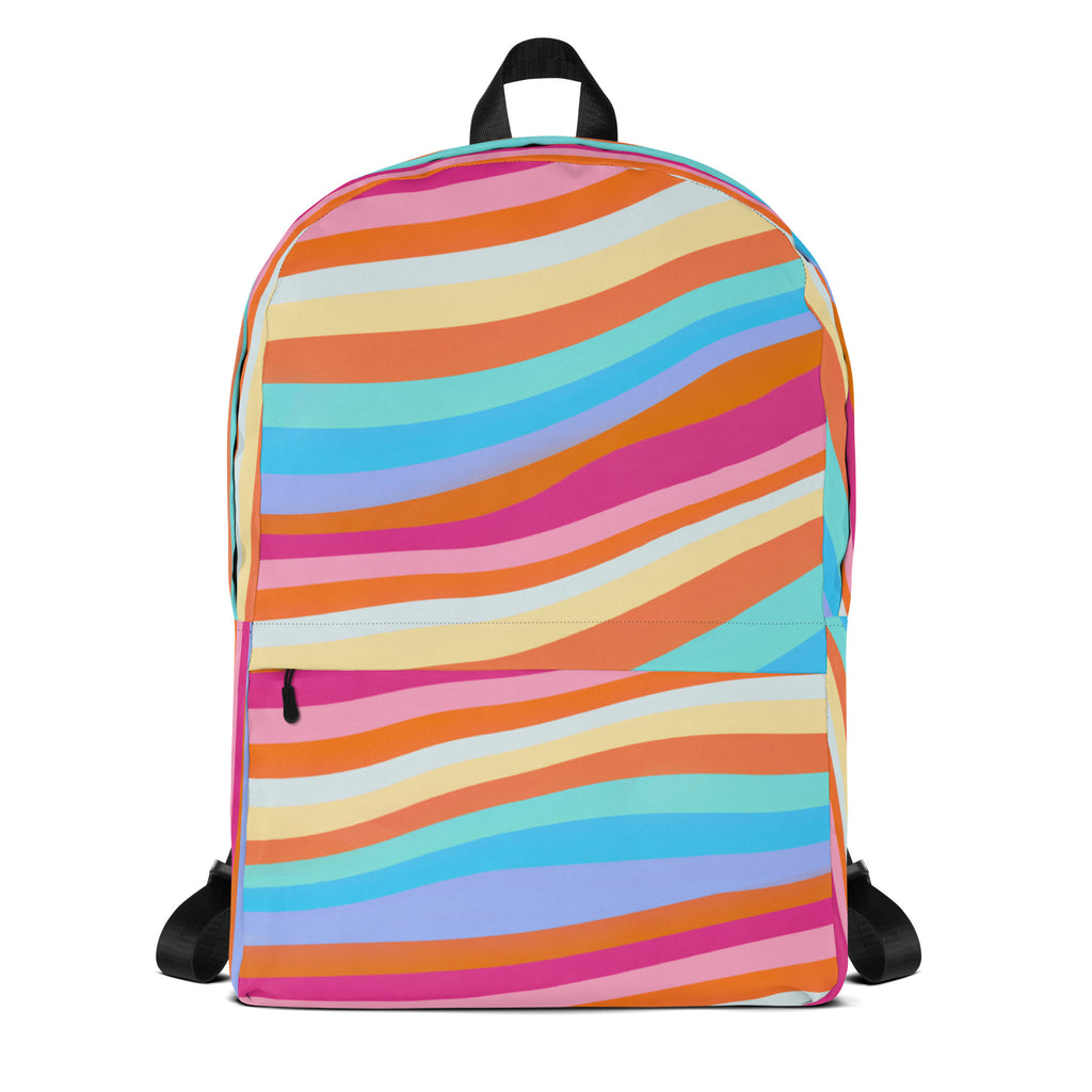 Girls Colorful Wavy Sand Stripe Backpack - Water-Resistant School Bag With Adjustable Padded Straps & Breathable Mesh Back