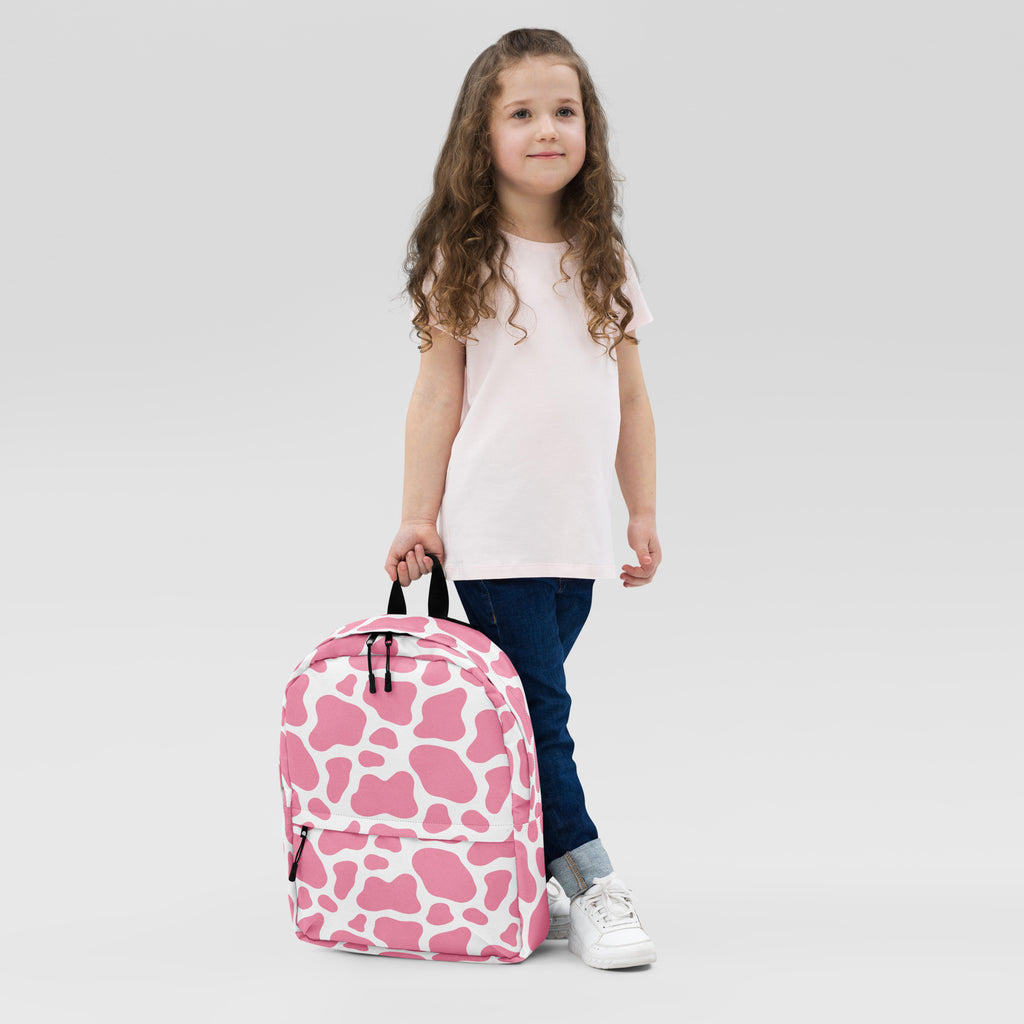 Girls Pink Cow Print Backpack - Water-Resistant School Bag With Adjustable Padded Straps & Breathable Mesh Back