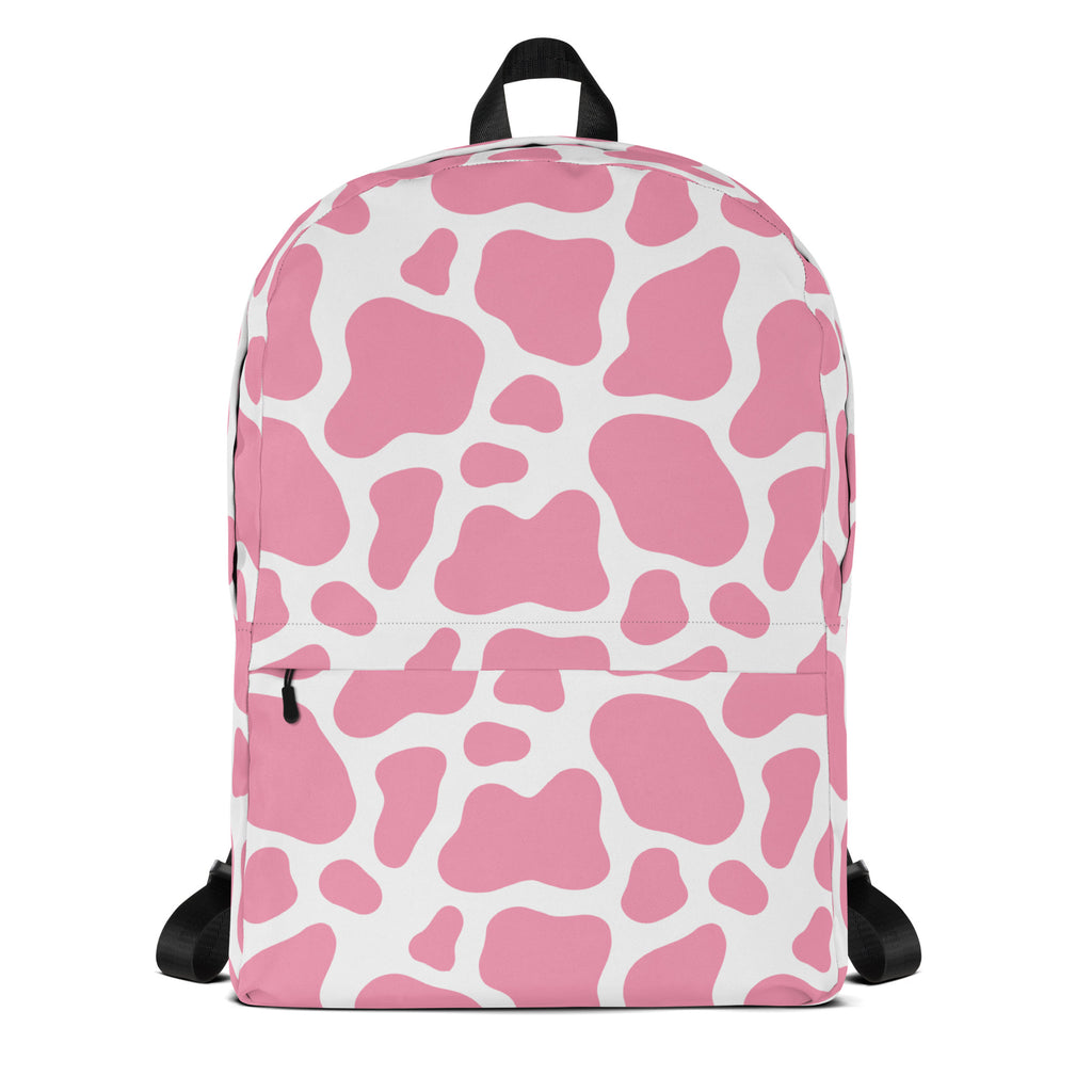 Girls Pink Cow Print Backpack - Water-Resistant School Bag With Adjustable Padded Straps & Breathable Mesh Back