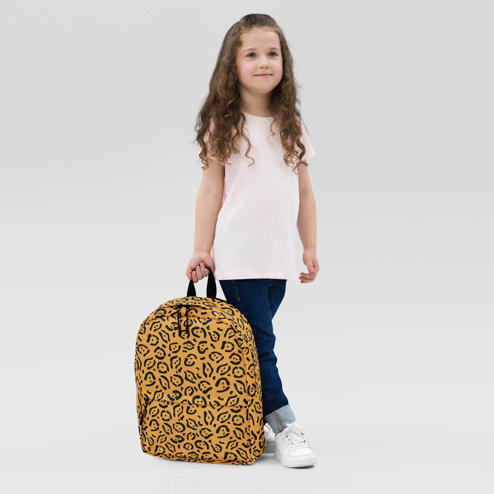 Kids Gold Leopard Print Backpack - Water-Resistant School Bag With Adjustable Padded Straps & Breathable Mesh Back