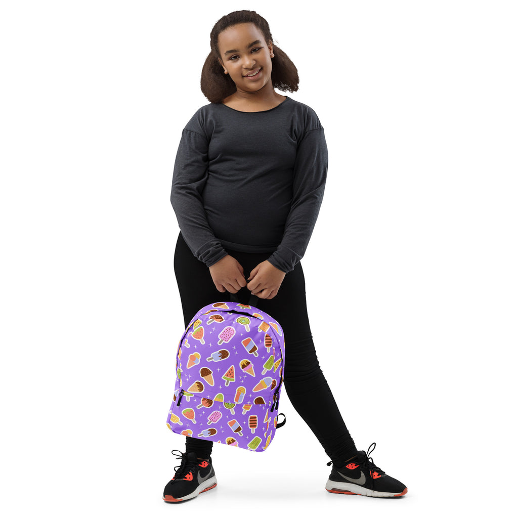 Girls Purple Ice Cream Backpack - Water-Resistant School Bag With Adjustable Padded Straps & Breathable Mesh Back