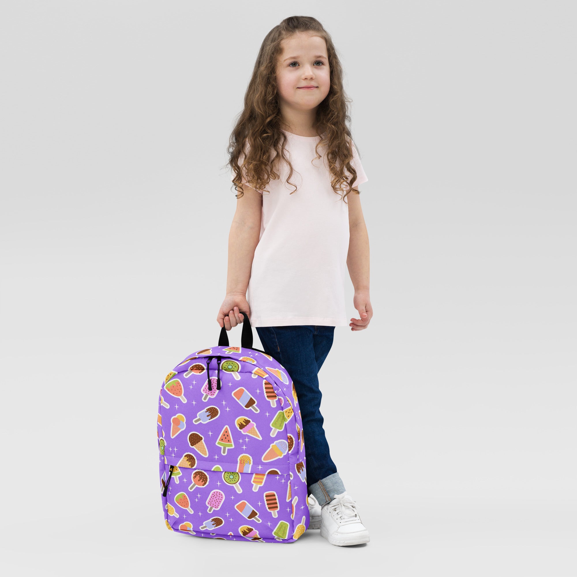 Girls Purple Ice Cream Backpack - Water-Resistant School Bag With Adjustable Padded Straps & Breathable Mesh Back