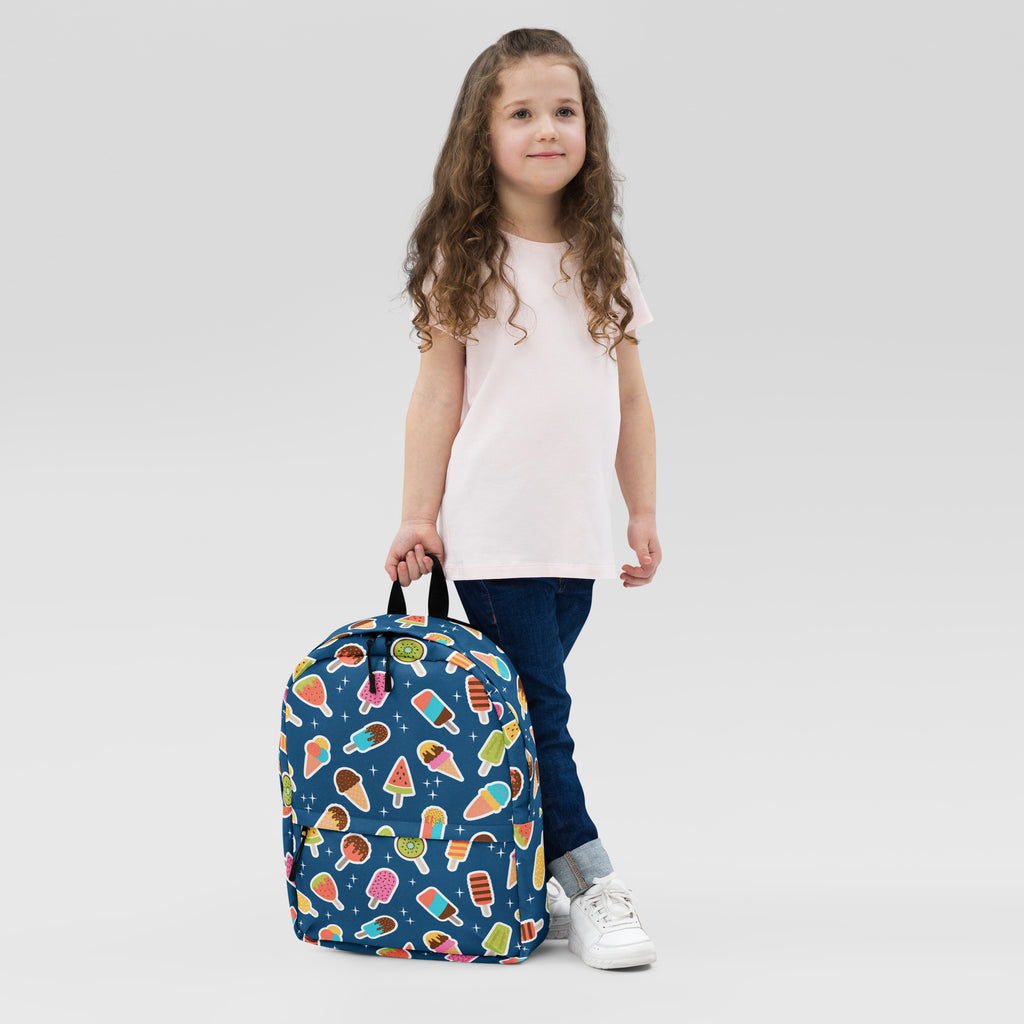 Girls Blue Ice Cream Backpack - Water-Resistant School Bag With Adjustable Padded Straps & Breathable Mesh Back