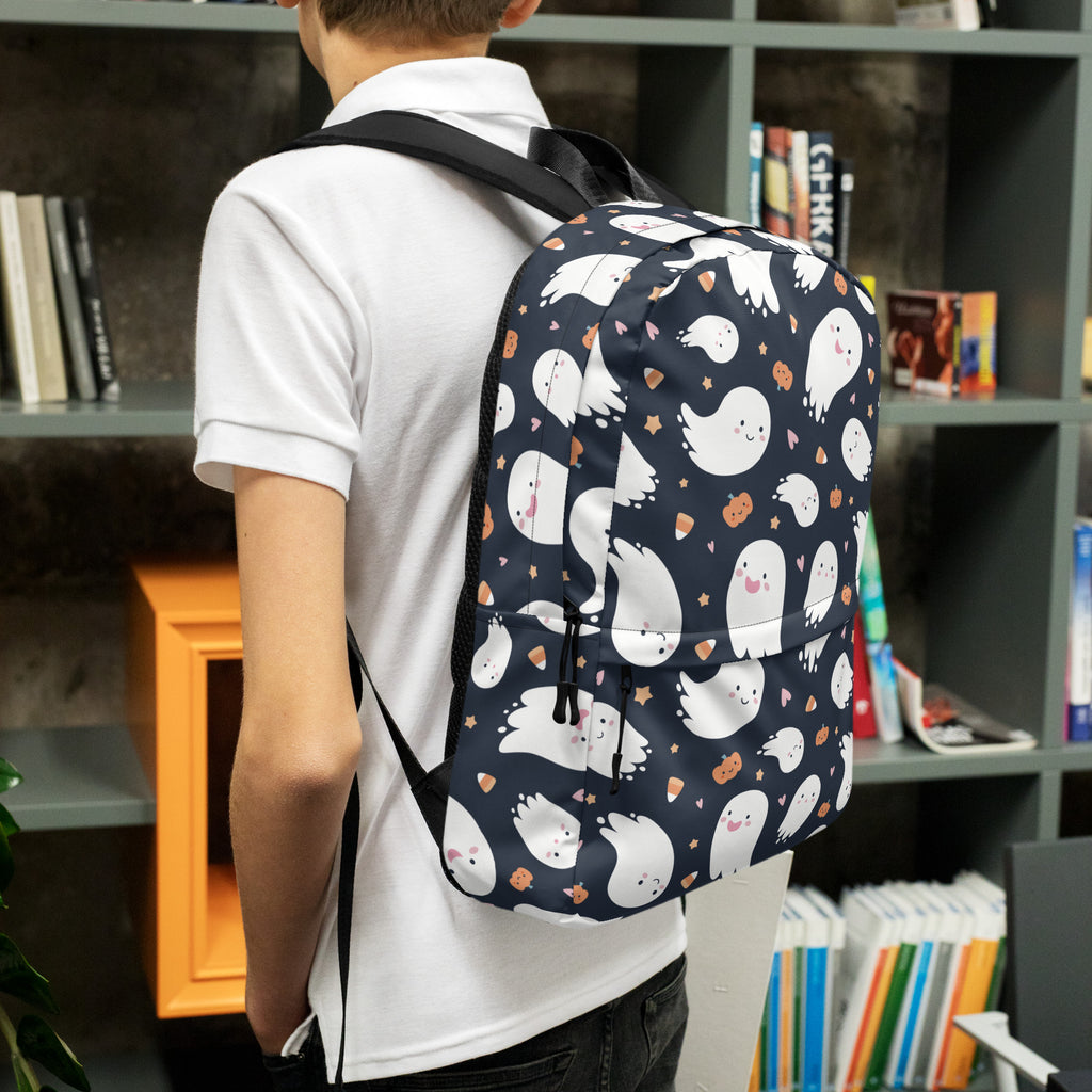 Kids Ghost Halloween Backpack - Water-Resistant School Bag With Adjustable Padded Straps & Breathable Mesh Back