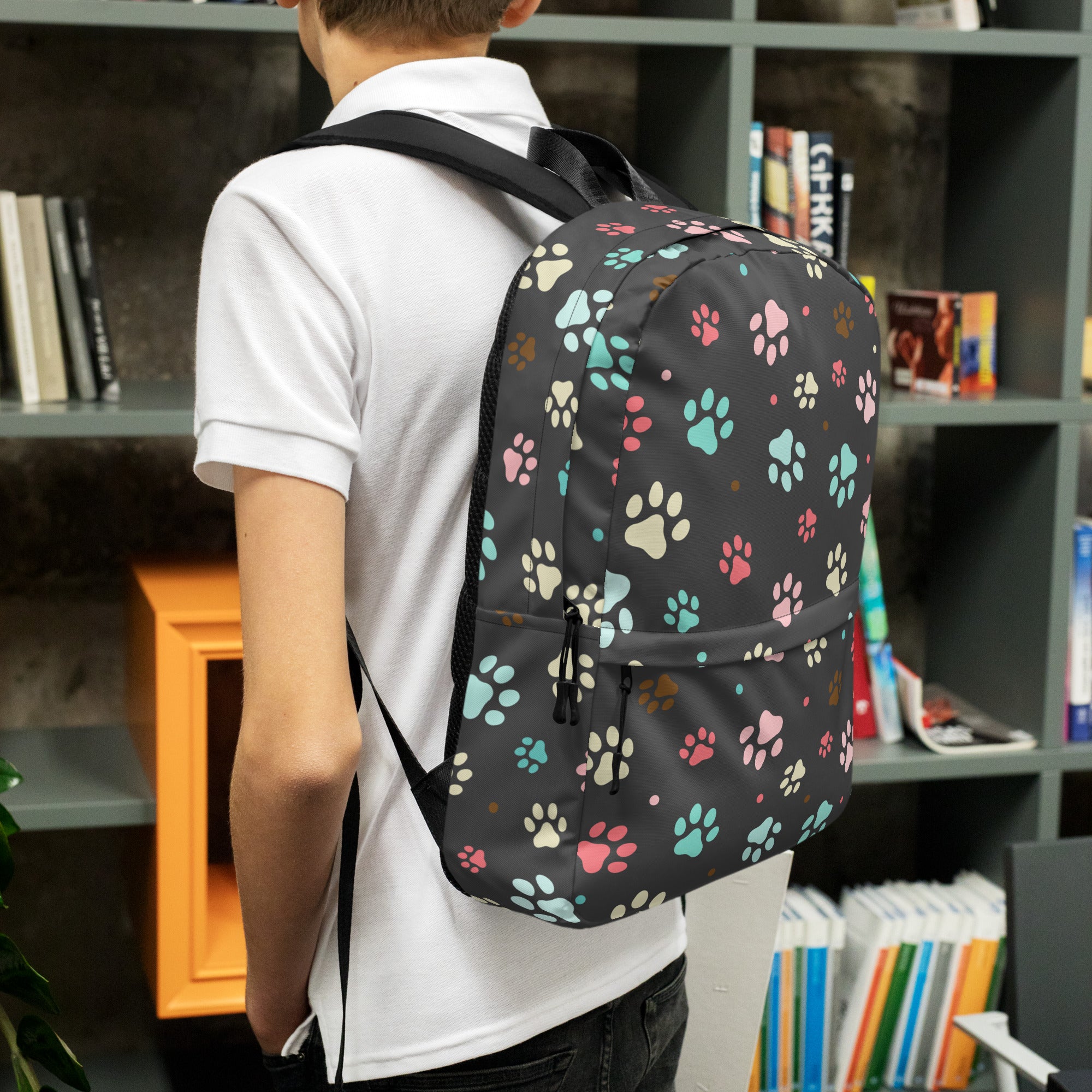 Kids Colorful Paw Print Backpack - Water-Resistant School Bag With Adjustable Padded Straps & Breathable Mesh Back