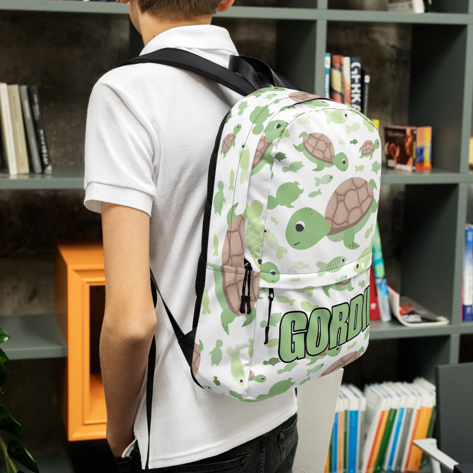 Kids Custom Name Green Sea Turtle Backpack - Water-Resistant School Bag With Adjustable Padded Straps & Breathable Mesh Back