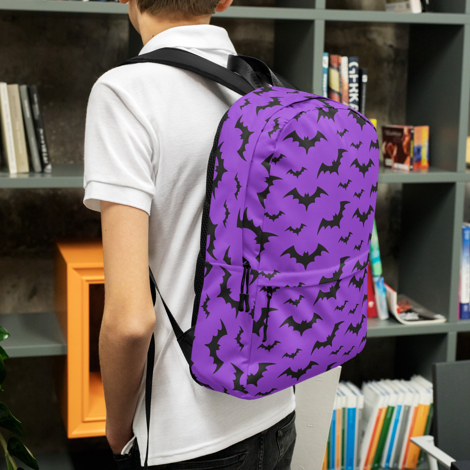 Kids Purple Bats Backpack - Water-Resistant School Bag With Adjustable Padded Straps & Breathable Mesh Back