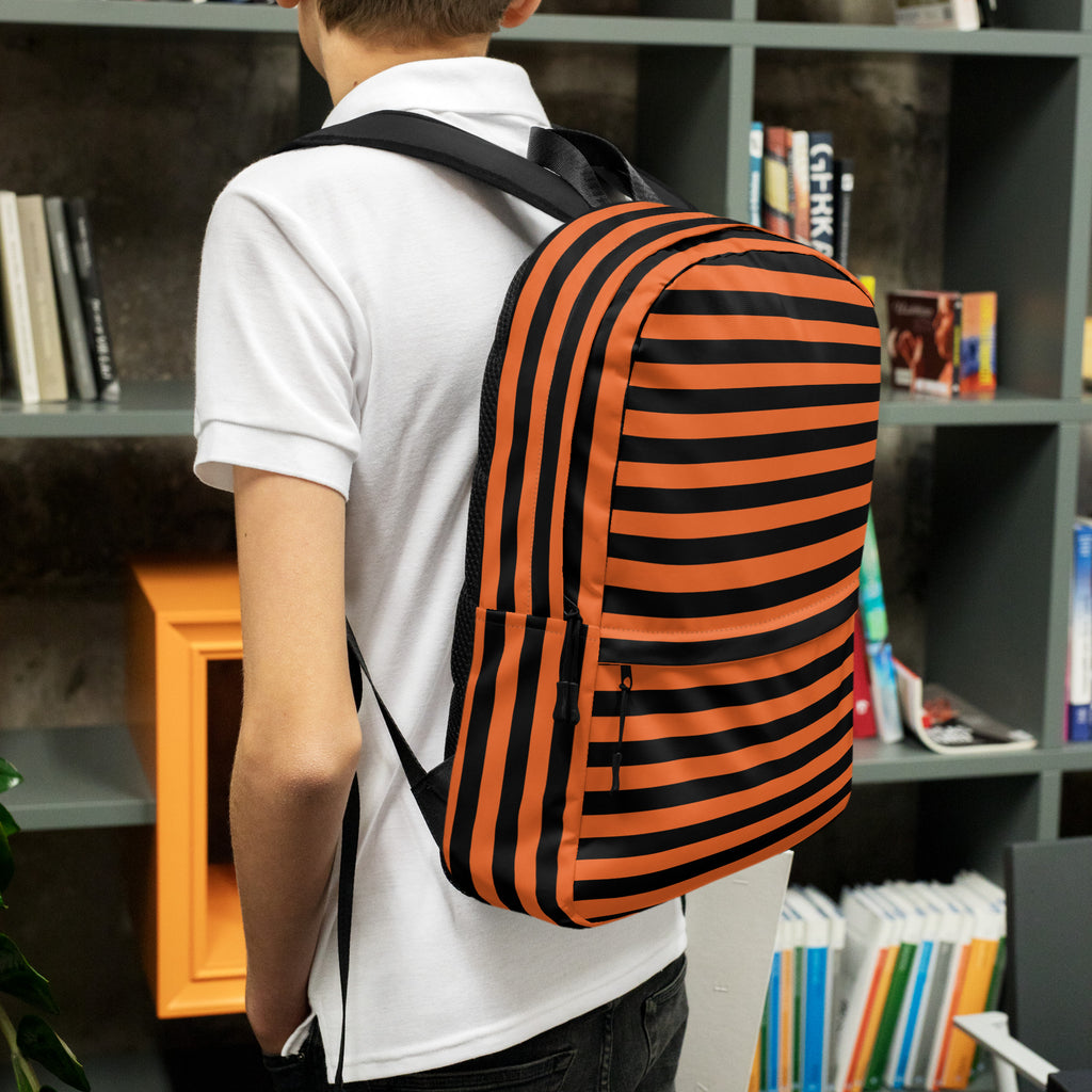 Kids Orange and Black Halloween Backpack - Water-Resistant School Bag With Adjustable Padded Straps & Breathable Mesh Back