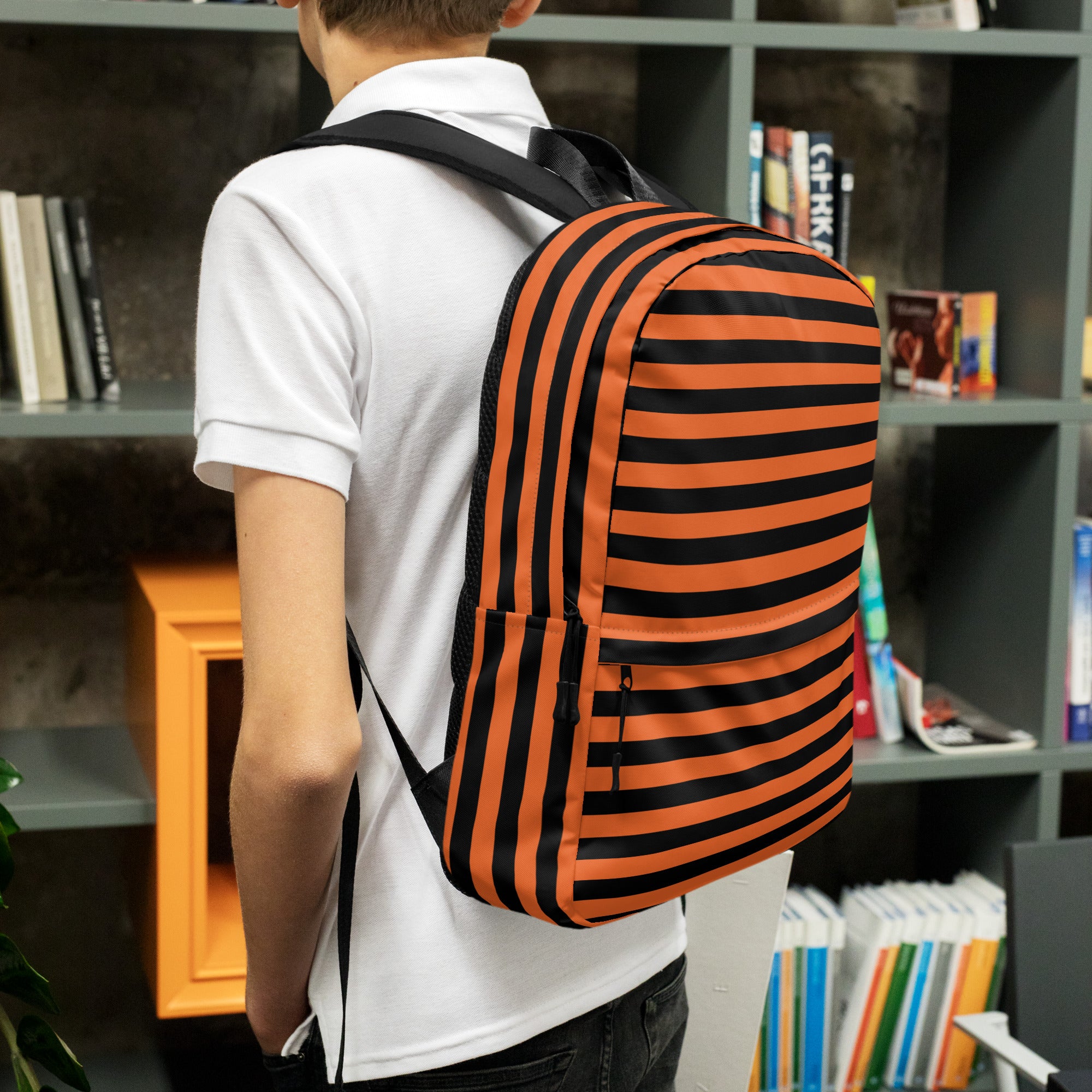 Kids Orange and Black Halloween Backpack - Water-Resistant School Bag With Adjustable Padded Straps & Breathable Mesh Back