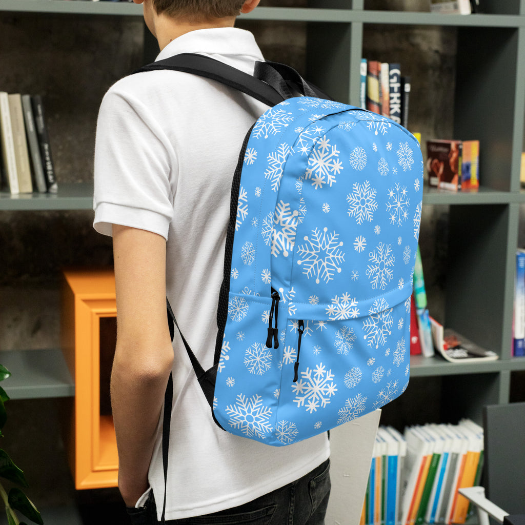 Kids Blue Snowflakes Backpack - Water-Resistant School Bag With Adjustable Padded Straps & Breathable Mesh Back