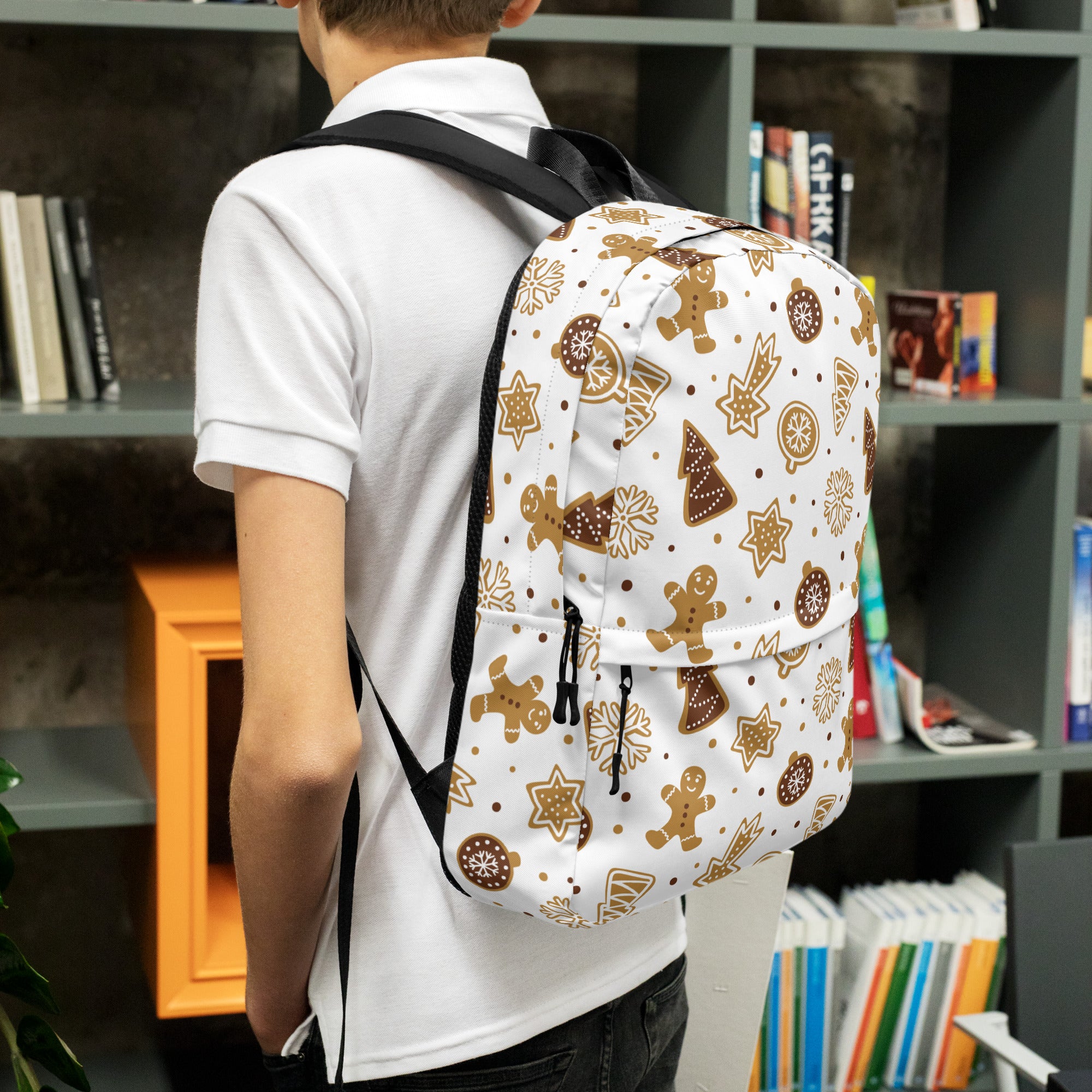 Kids Gingerbread Cookies Christmas Backpack - Water-Resistant School Bag With Adjustable Padded Straps & Breathable Mesh Back