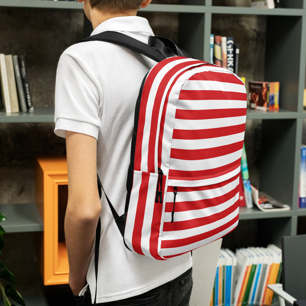 Kids Striped Red Christmas Backpack - Water-Resistant School Bag With Adjustable Padded Straps & Breathable Mesh Back
