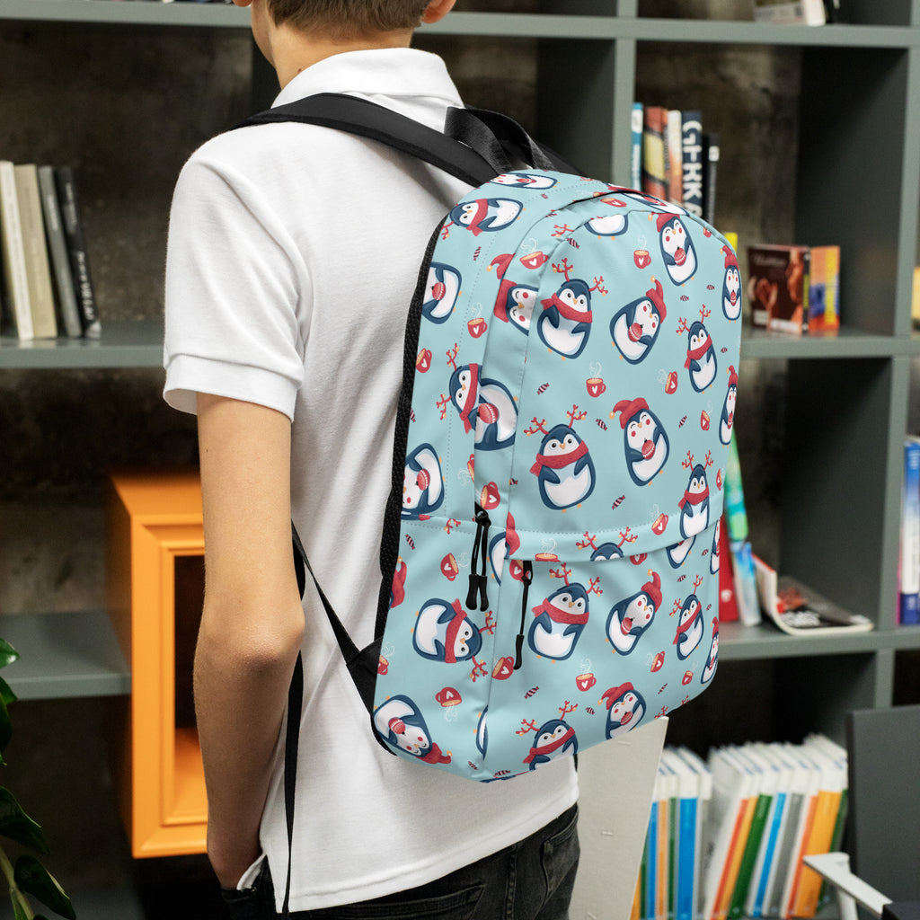 Kids Reindeer Penguin Christmas Backpack - Water-Resistant School Bag With Adjustable Padded Straps & Breathable Mesh Back