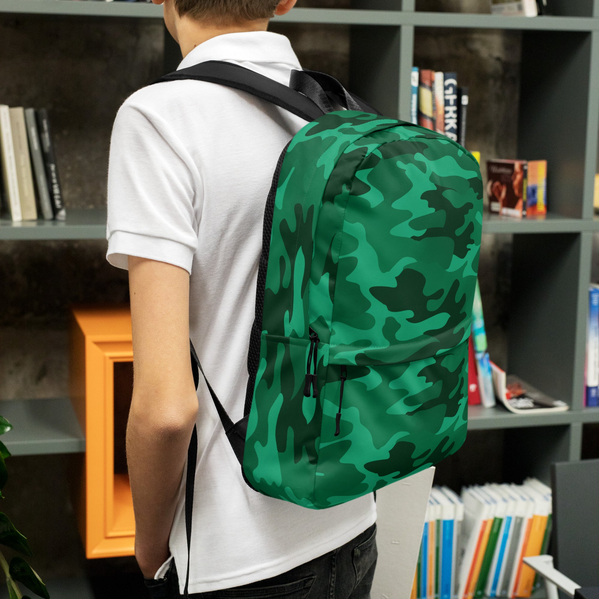 Kids Green Camouflage Backpack - Water-Resistant School Bag With Adjustable Padded Straps & Breathable Mesh Back