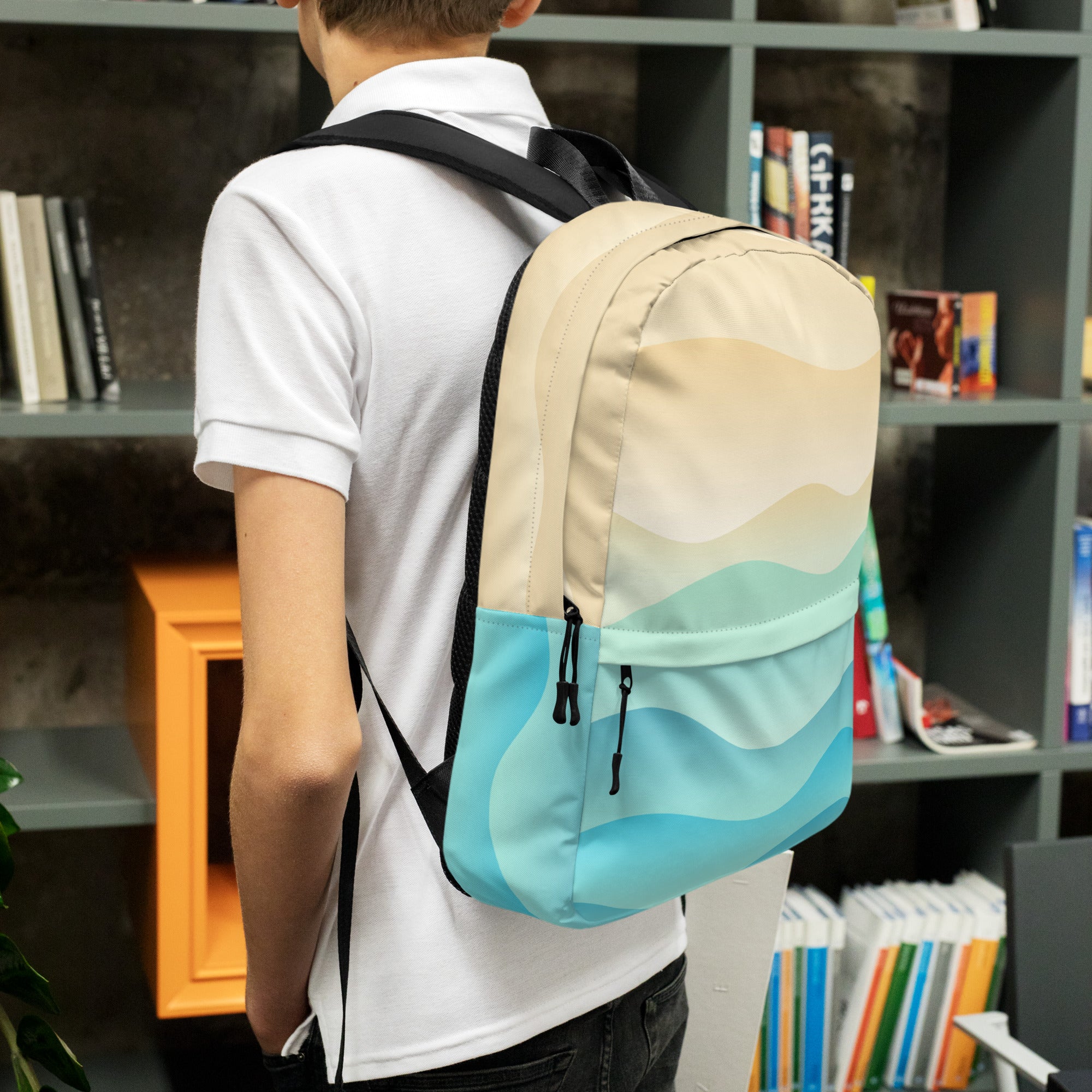 Kids Ocean Waves Backpack - Water-Resistant School Bag With Adjustable Padded Straps & Breathable Mesh Back