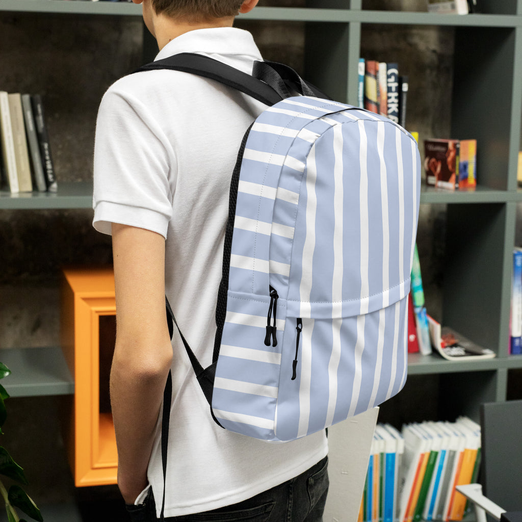 Kids Blue Stripe Backpack - Water-Resistant School Bag With Adjustable Padded Straps & Breathable Mesh Back