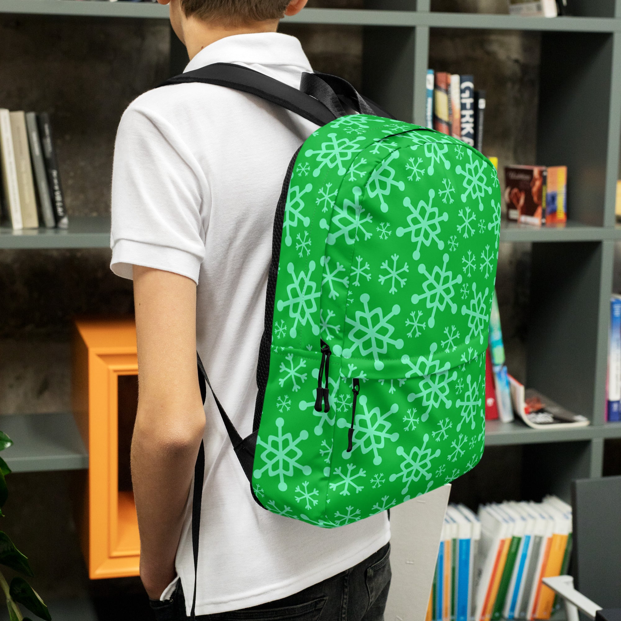 Kids Green Snowflake Backpack - Water-Resistant School Bag With Adjustable Padded Straps & Breathable Mesh Back