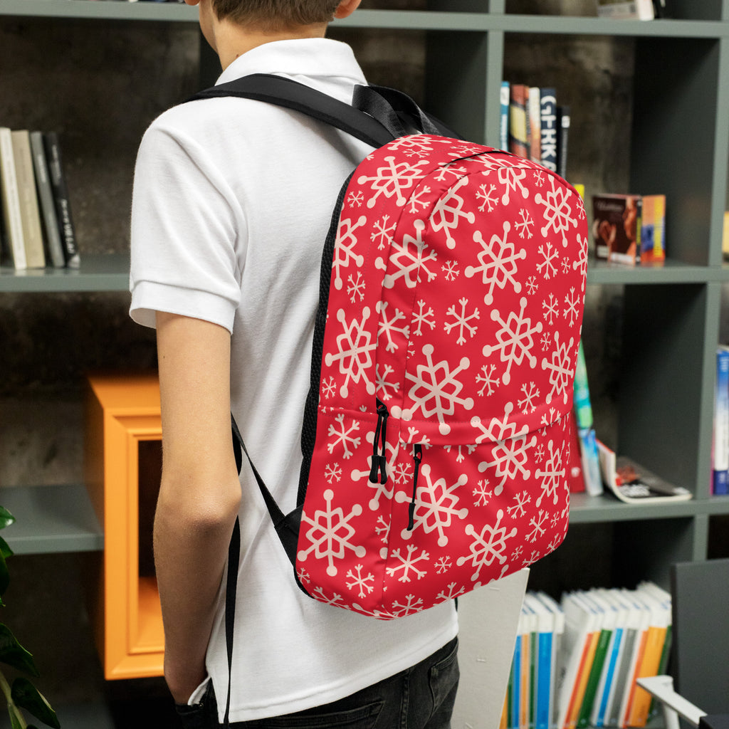 Kids Red Snowflake Backpack - Water-Resistant School Bag With Adjustable Padded Straps & Breathable Mesh Back