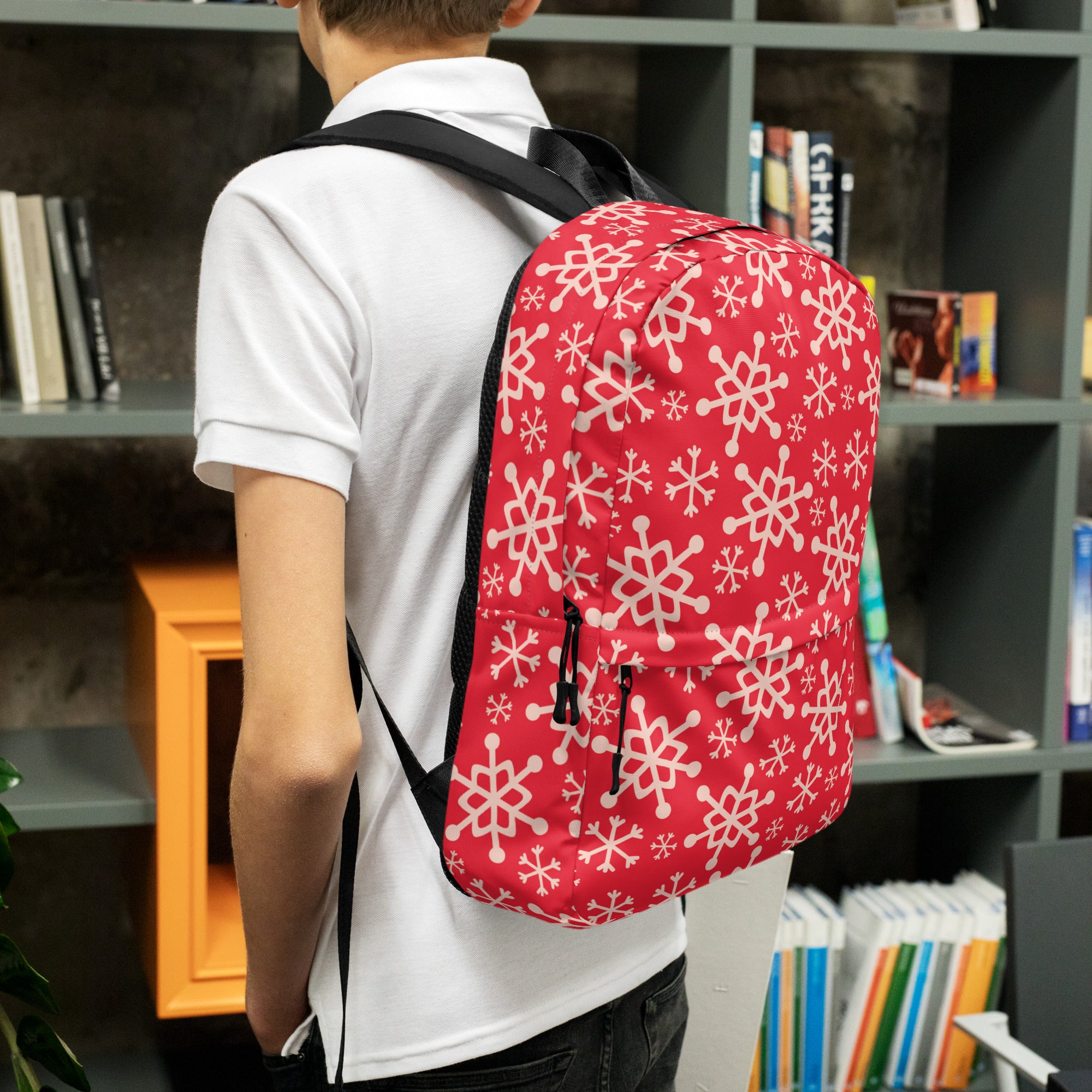 Kids Red Snowflake Backpack - Water-Resistant School Bag With Adjustable Padded Straps & Breathable Mesh Back