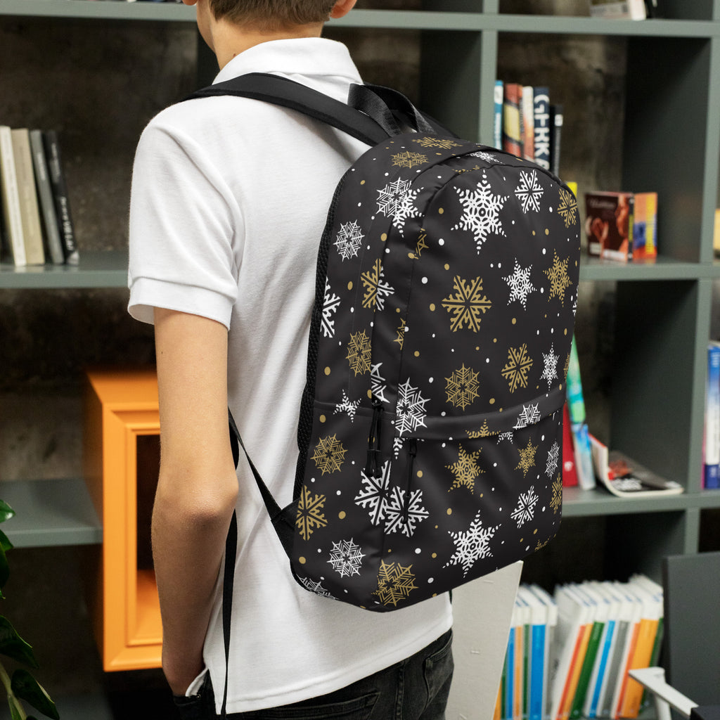 Kids Golden Snowflake Backpack - Water-Resistant School Bag With Adjustable Padded Straps & Breathable Mesh Back