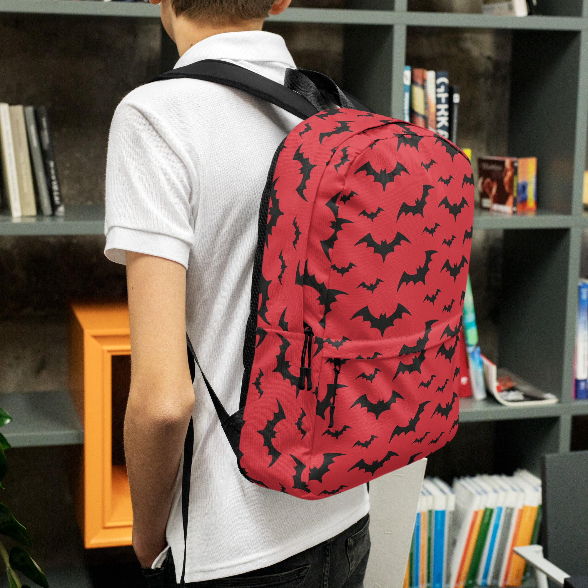 Kids Red Bats Backpack - Water-Resistant School Bag With Adjustable Padded Straps & Breathable Mesh Back