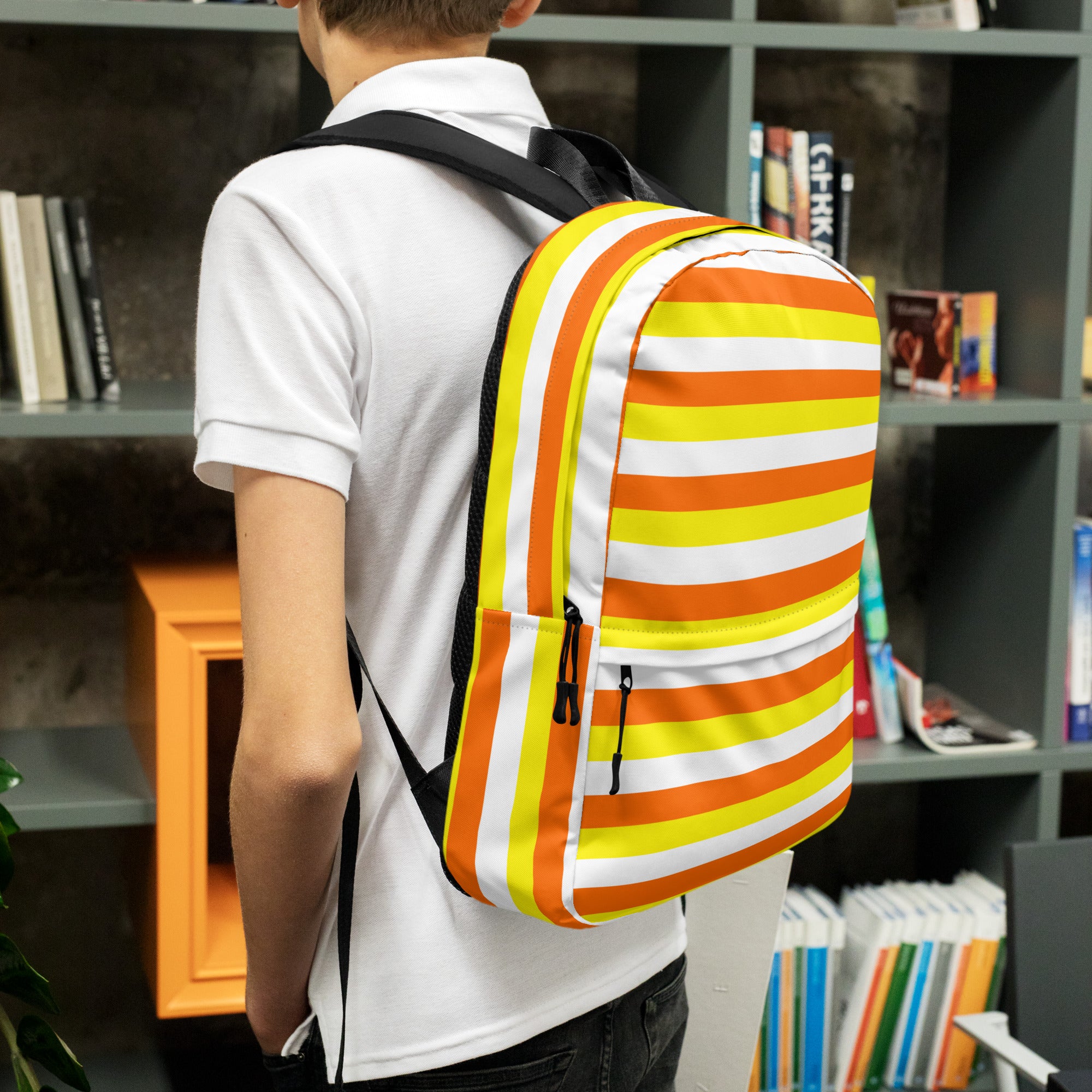 Kids Candy Corn Stripes Backpack - Water-Resistant School Bag With Adjustable Padded Straps & Breathable Mesh Back