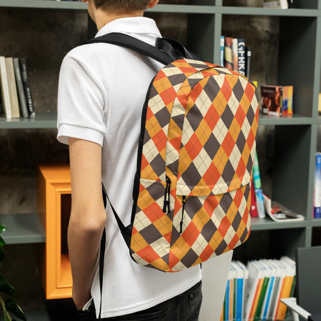 Kids Autumn Argyle Backpack - Water-Resistant School Bag With Adjustable Padded Straps & Breathable Mesh Back