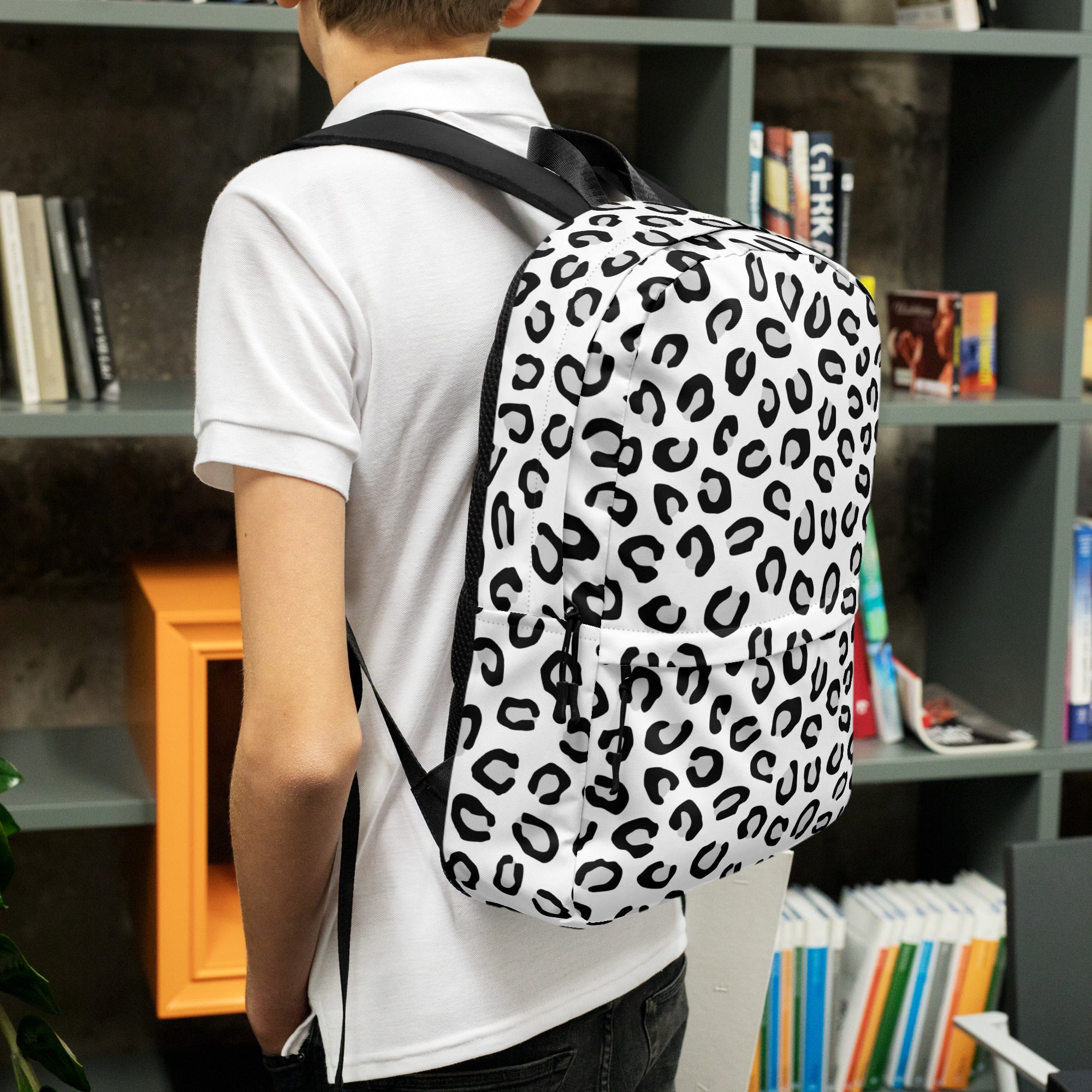 Kids White Leopard Backpack - Water-Resistant School Bag With Adjustable Padded Straps & Breathable Mesh Back