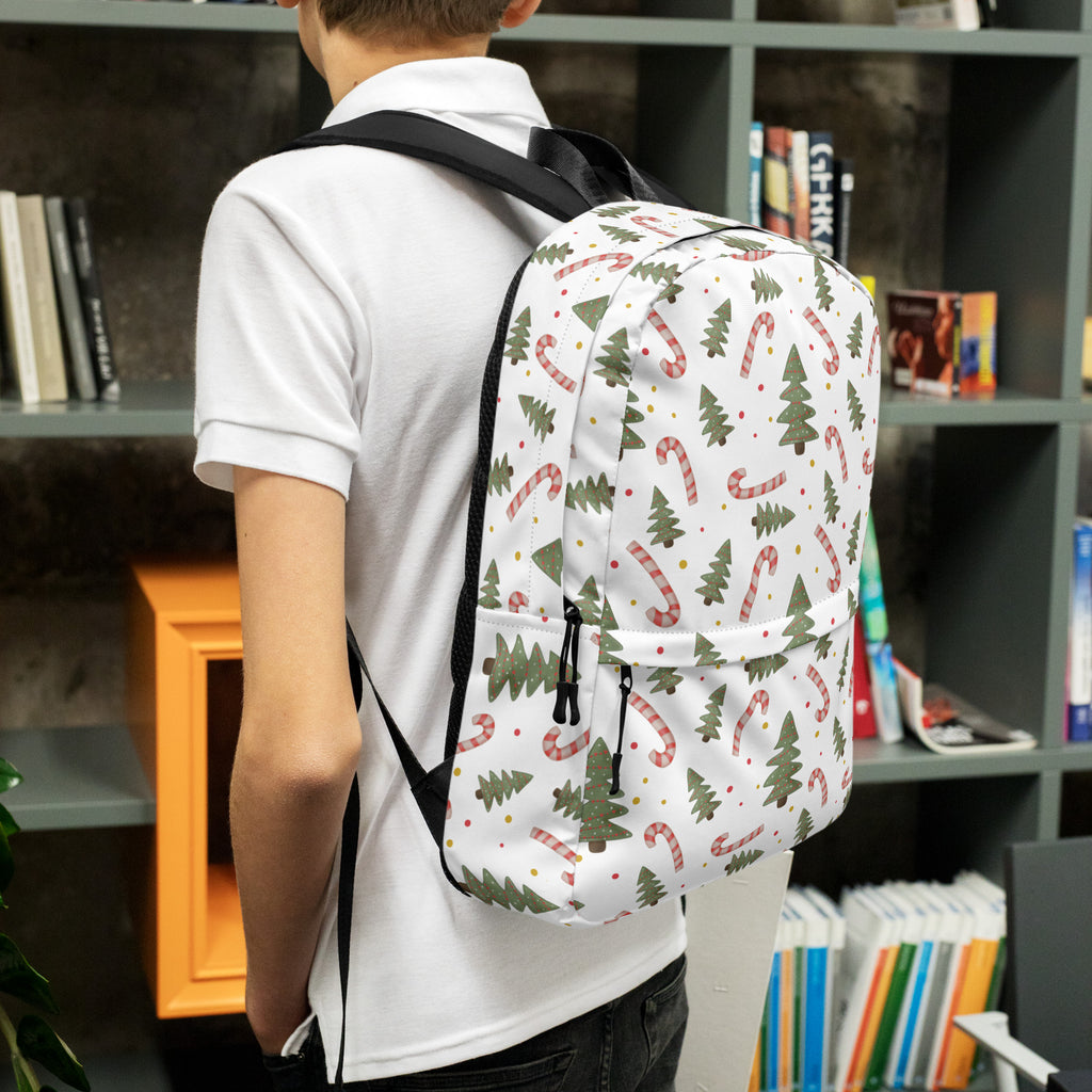 Kids Candy Cane Christmas Tree Backpack - Water-Resistant School Bag With Adjustable Padded Straps & Breathable Mesh Back