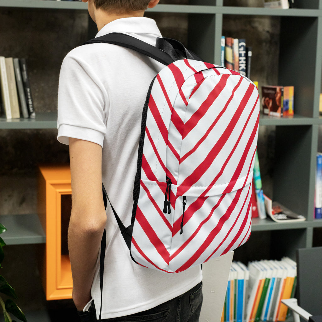 Kids Candy Cane Stripe Backpack - Water-Resistant School Bag With Adjustable Padded Straps & Breathable Mesh Back