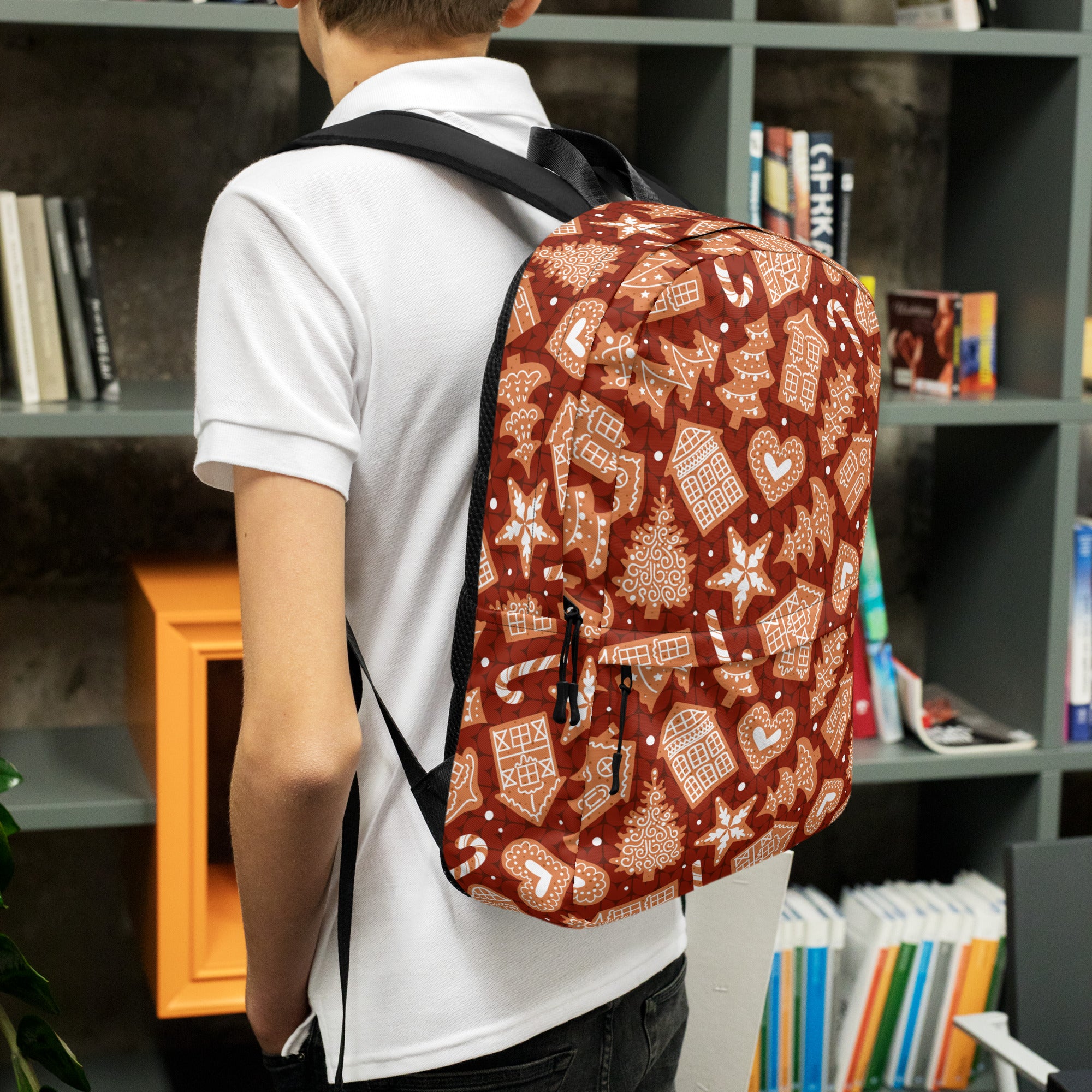 Kids Red Gingerbread Cookies Backpack - Water-Resistant School Bag With Adjustable Padded Straps & Breathable Mesh Back
