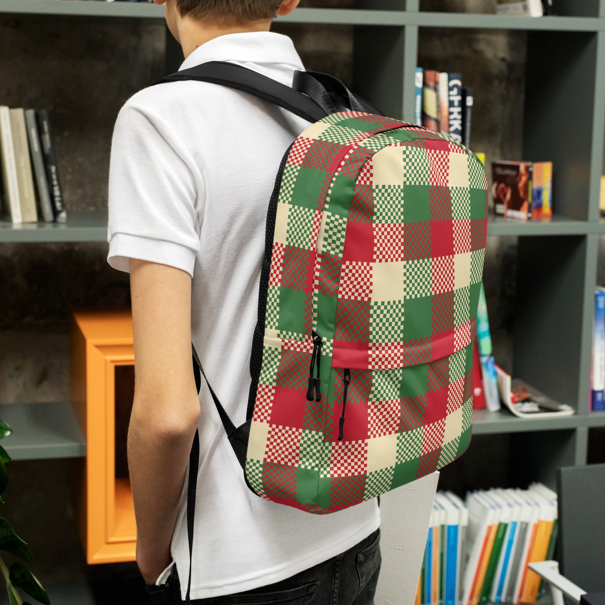 Kids Christmas Plaid Backpack - Water-Resistant School Bag With Adjustable Padded Straps & Breathable Mesh Back