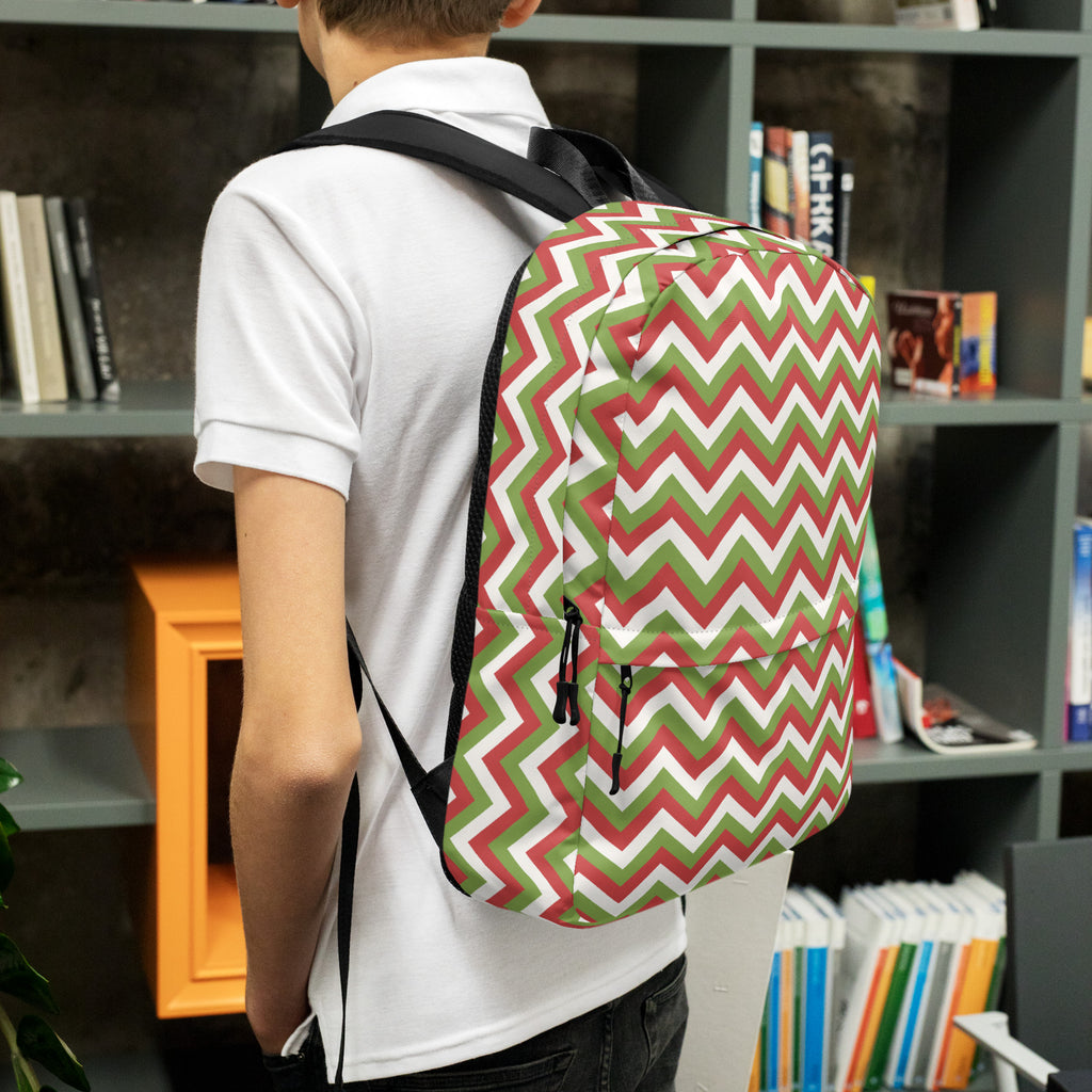 Kids Christmas Chevron Backpack - Water-Resistant School Bag With Adjustable Padded Straps & Breathable Mesh Back