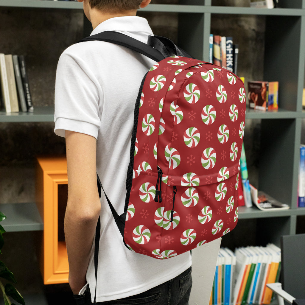 Kids Peppermint Christmas Backpack - Water-Resistant School Bag With Adjustable Padded Straps & Breathable Mesh Back