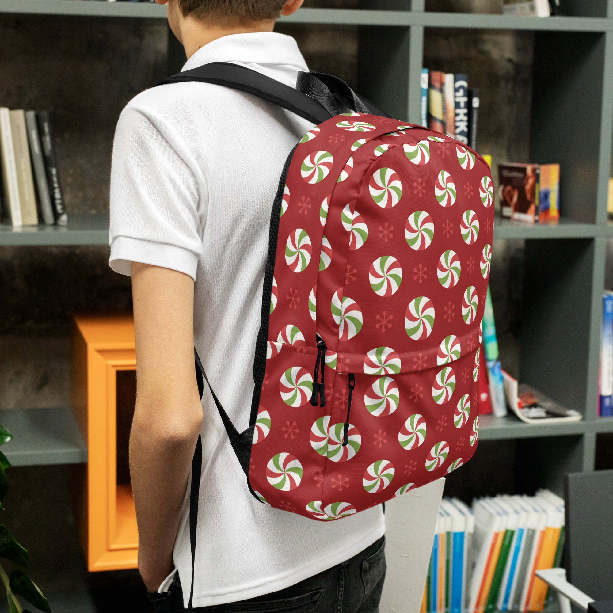 Kids Peppermint Christmas Backpack - Water-Resistant School Bag With Adjustable Padded Straps & Breathable Mesh Back