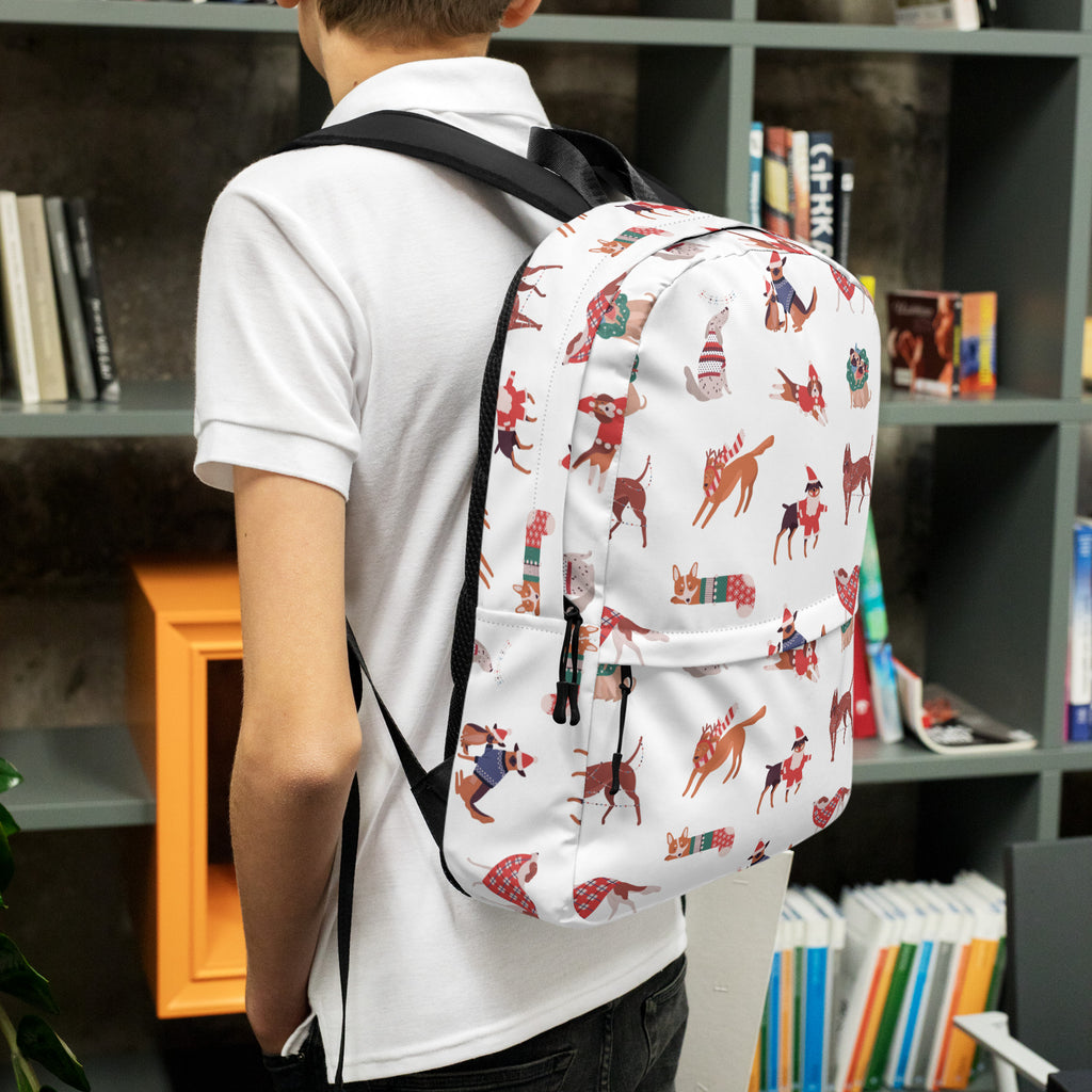 Kids Christmas Dogs Backpack - Water-Resistant School Bag With Adjustable Padded Straps & Breathable Mesh Back