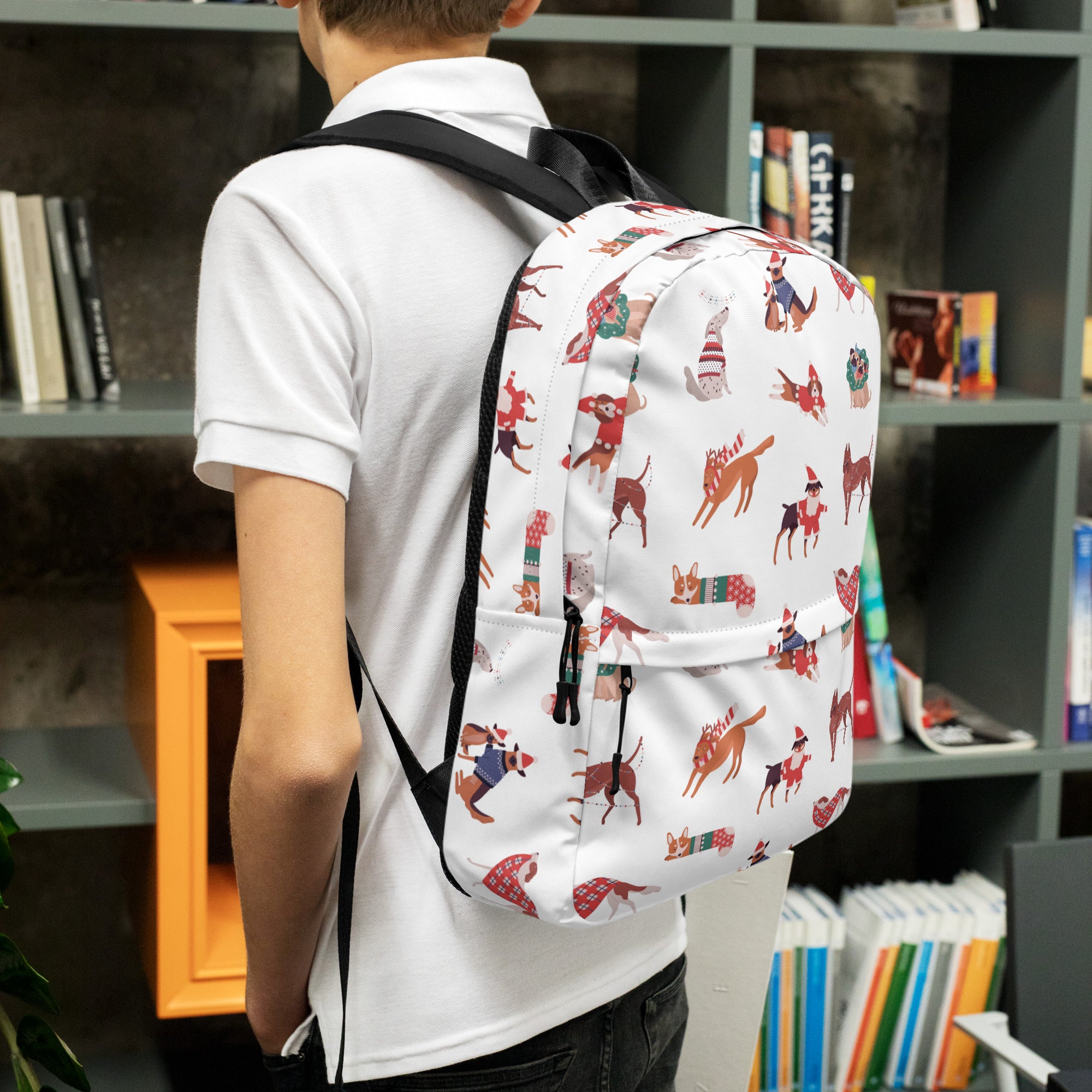 Kids Christmas Dogs Backpack - Water-Resistant School Bag With Adjustable Padded Straps & Breathable Mesh Back