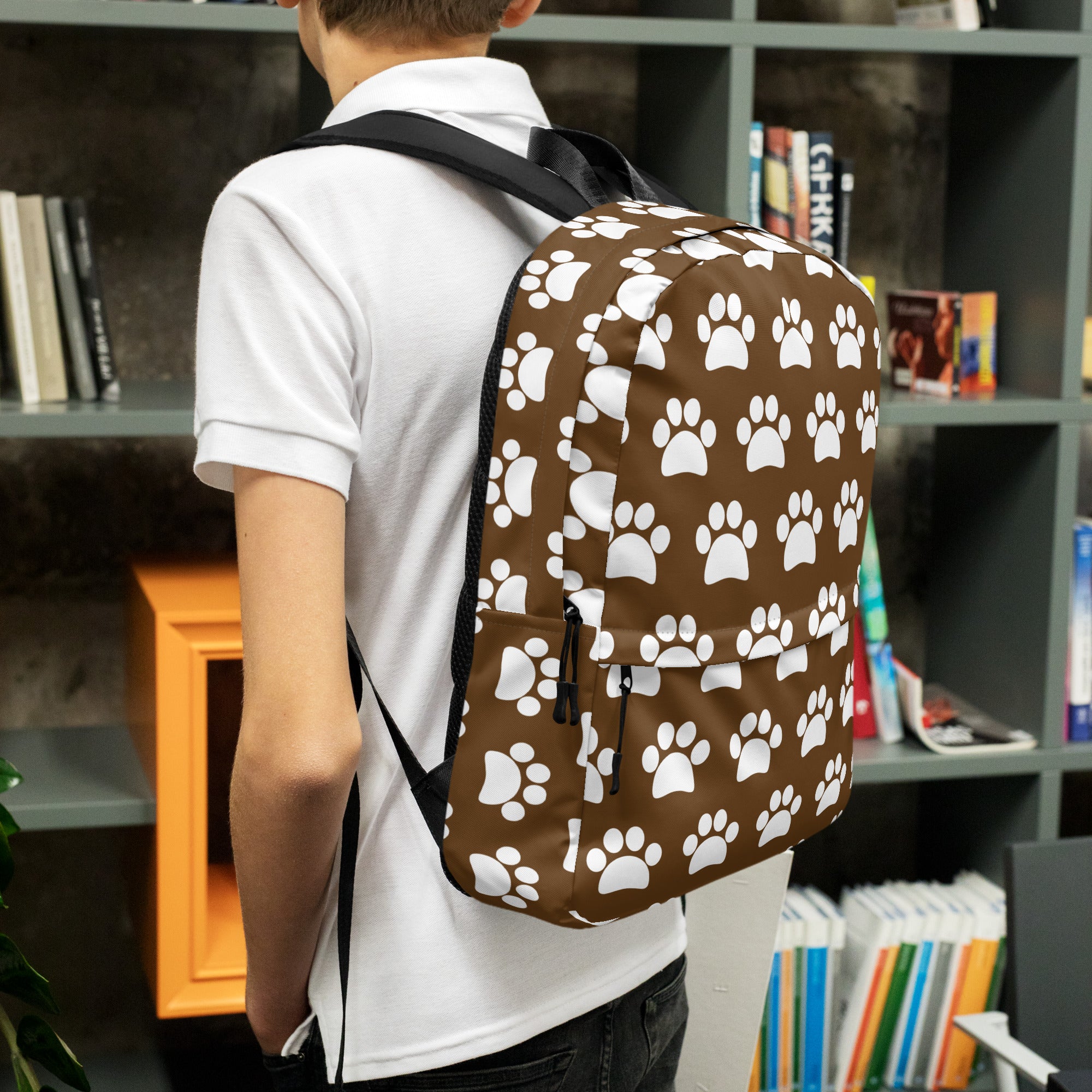 Kids Brown Paw Print Backpack - Water-Resistant School Bag With Adjustable Padded Straps & Breathable Mesh Back