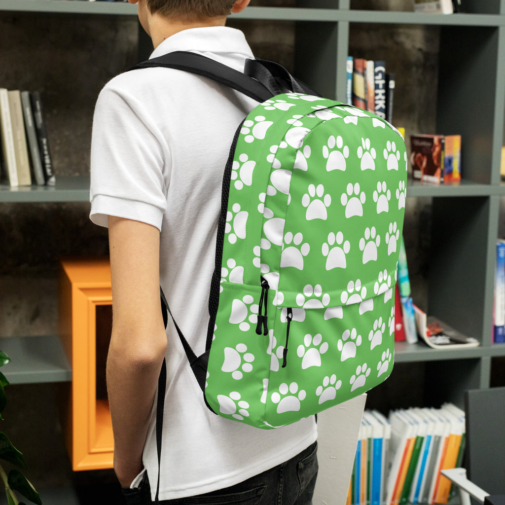 Kids Green Paw Print Backpack - Water-Resistant School Bag With Adjustable Padded Straps & Breathable Mesh Back