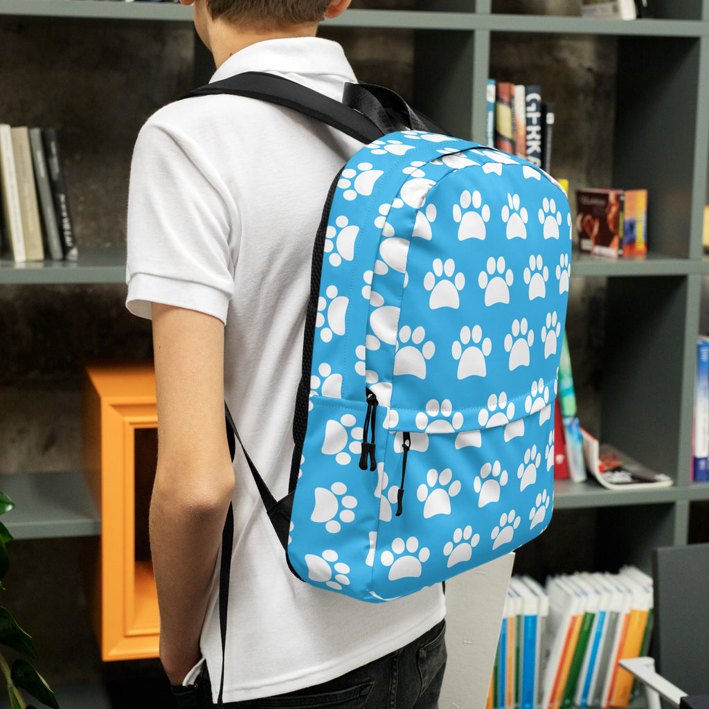 Kids Light Blue Paw Print Backpack - Water-Resistant School Bag With Adjustable Padded Straps & Breathable Mesh Back