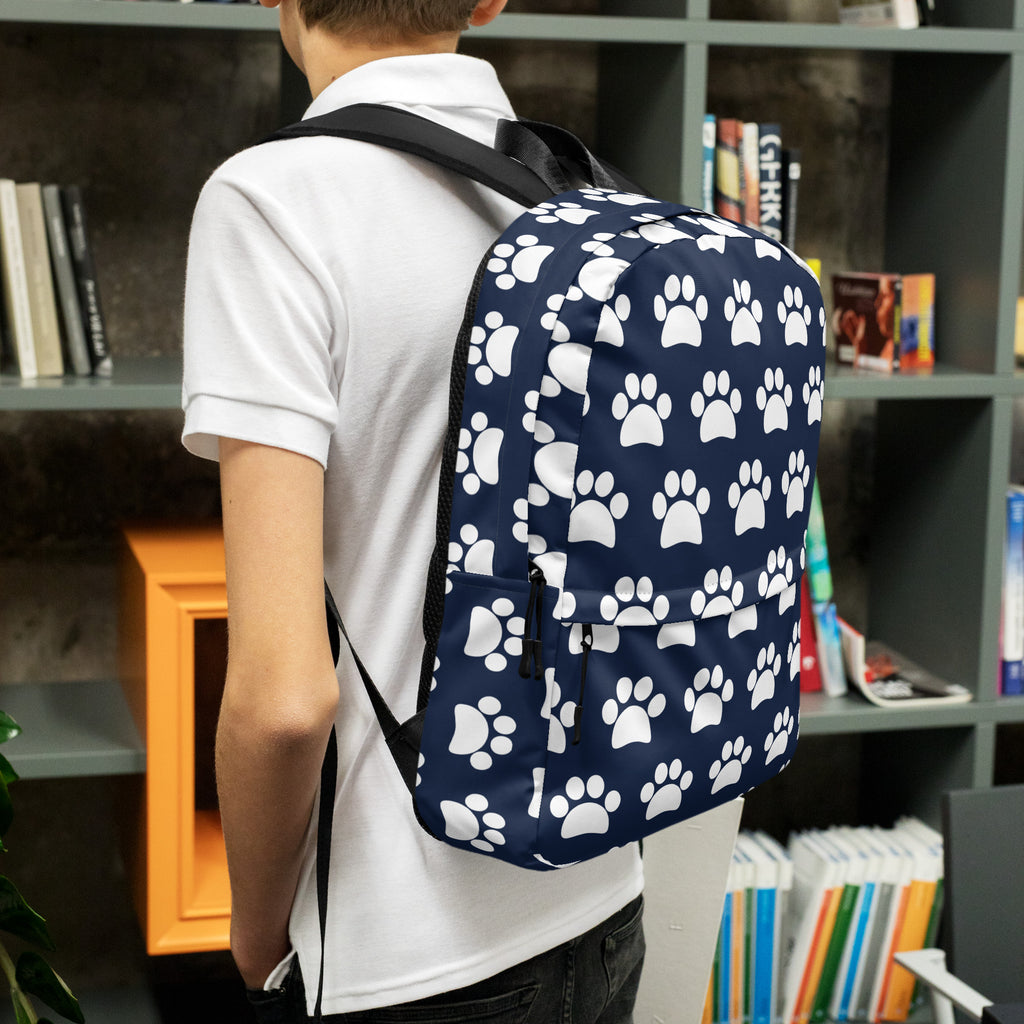 Kids Navy Paw Print Backpack - Water-Resistant School Bag With Adjustable Padded Straps & Breathable Mesh Back
