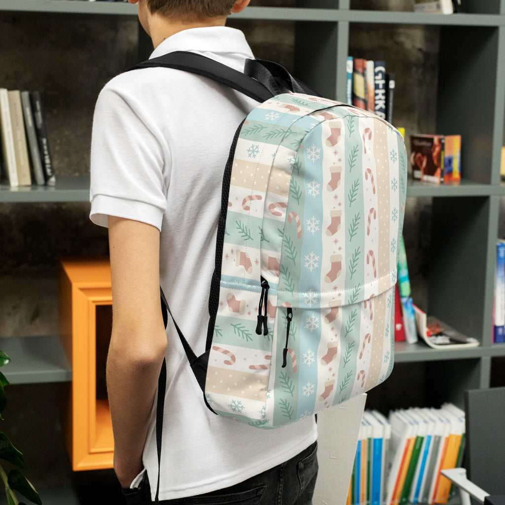 Kids Christmas Stripe Backpack - Water-Resistant School Bag With Adjustable Padded Straps & Breathable Mesh Back