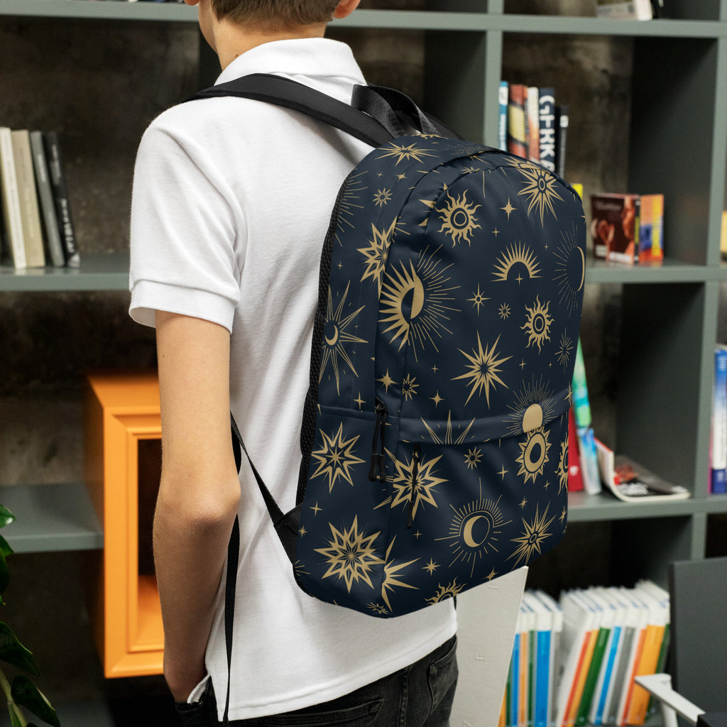 Kids Celestial Sun and Moon Backpack - Water-Resistant School Bag With Adjustable Padded Straps & Breathable Mesh Back